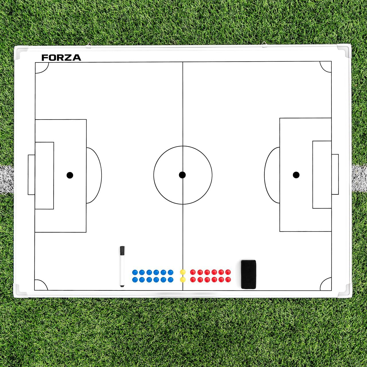 FORZA Double Sided Coaching Board [47in x 35in] - Soccer Whiteboard with Magnetic Markers, Whiteboard Pen and Eraser - Premium Tactical Dry Erase Board for Coaches of All Levels!