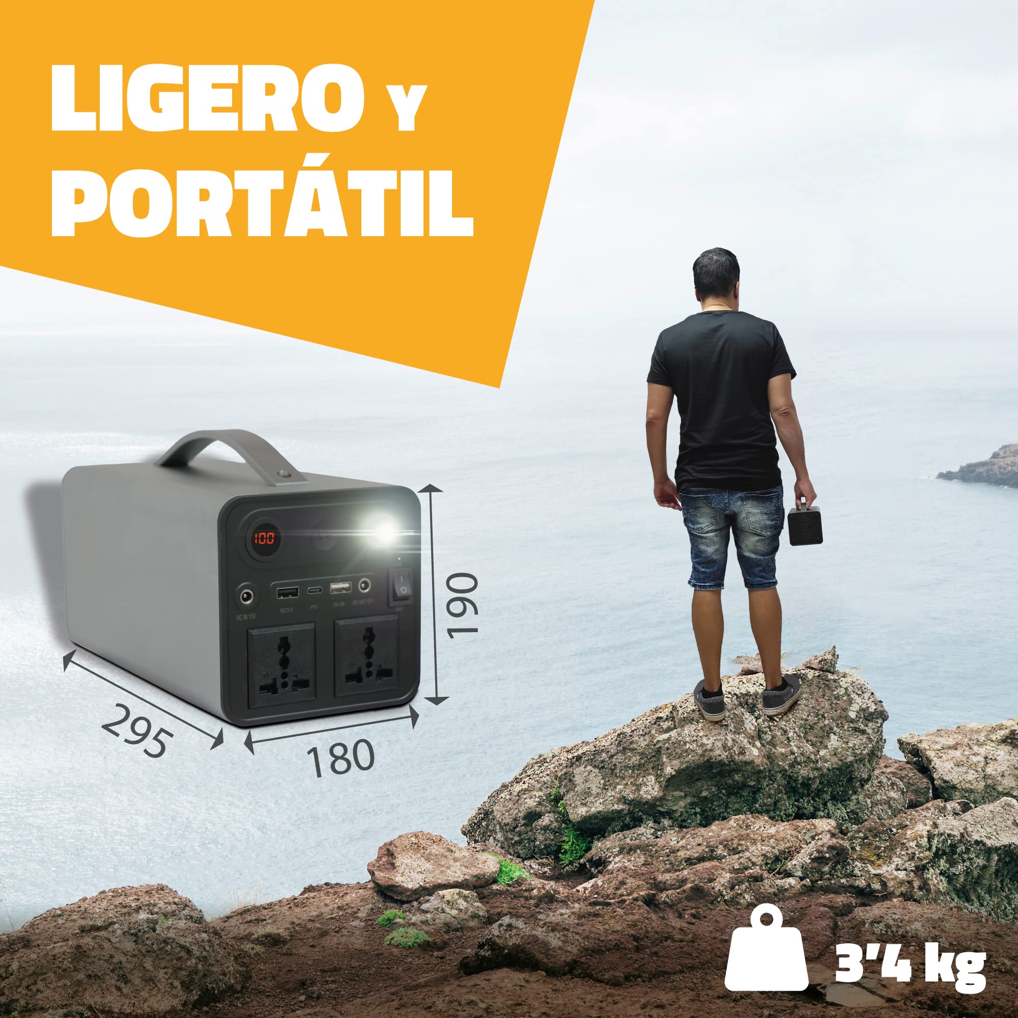 Generador Solar Portátil, AC/DC/USB, Batería de Litio, Larga duración, Cargador, Acumulador, Almacenamiento Suministro de Energía para Emergencia, Viaje, Estación de energía (298Wh)
