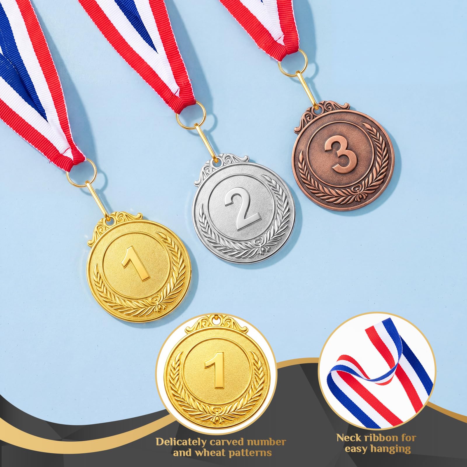 Kigeli Medaglie per il premio, in bronzo e oro, con nastro per il collo, 1°, 2°, 3°, premio per bambini, adulti, competizioni, sport, api ortografiche, 5 cm