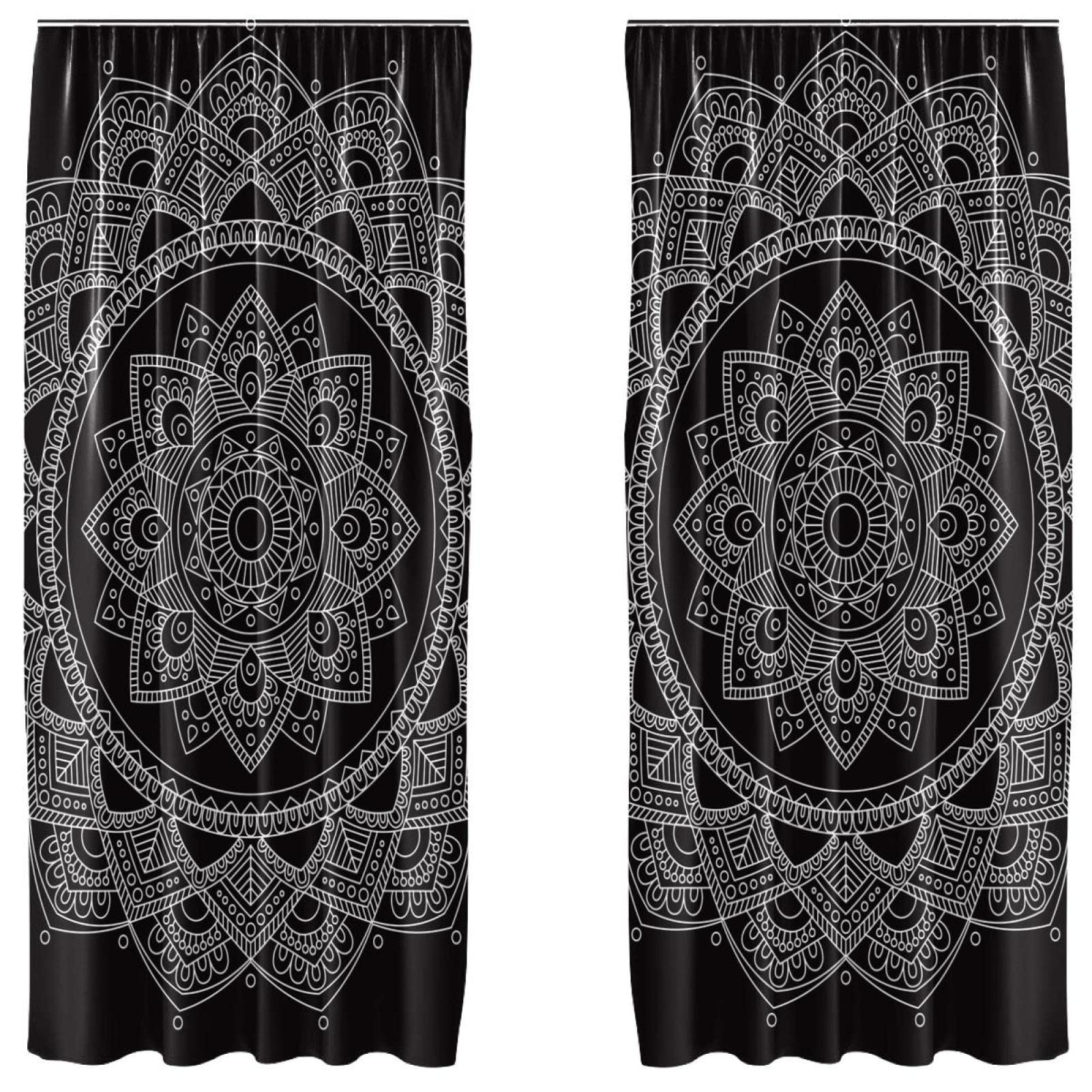 Cortinas opacas Boho Mandala para eliminar la luz del sol en ventanas de dormitorios 55x84