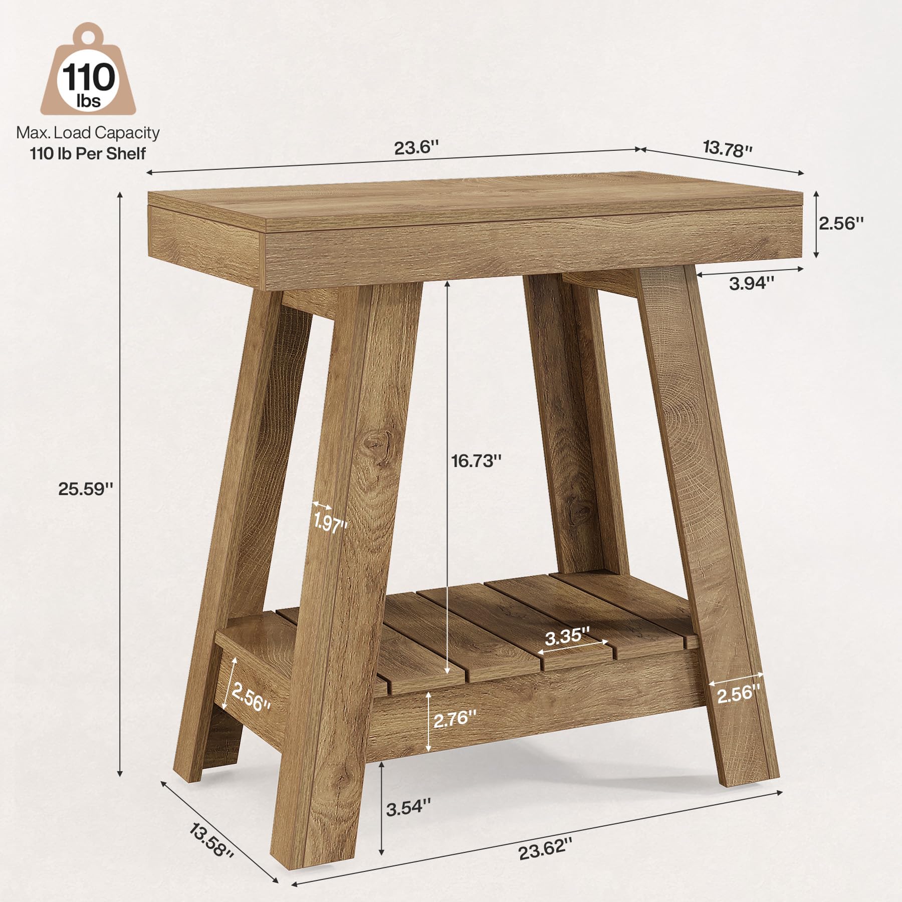 Tribesigns 2-Tier Wooden End Table, Farmhouse Style, Rustic Grey, Small Sofa Side Table with Storage, Slim Nightstand for Living Room, Bedroom, Brown
