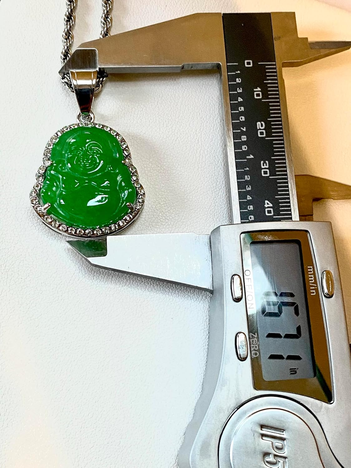 Laughing Buddha Green Jade Pendant Necklace – Men & Women Certified Grade A Jadeite, Handcrafted 14k Real White Gold Filled Medallion with Rope Chain