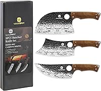 Vista 1 de Set de 3 cuchillos de carnicero, incluye cuchillo de carnicero de 17,8 cm, cuchillo de chef serbio de 17,8 cm y cuchillo vikingo de 16,5 cm, juego