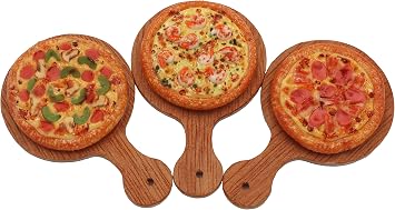 Mixed 3 Assorted Pizza Dollhouse Miniature on Wooden Tray, Dollhouse Food Dollhouse Kitchen Miniature