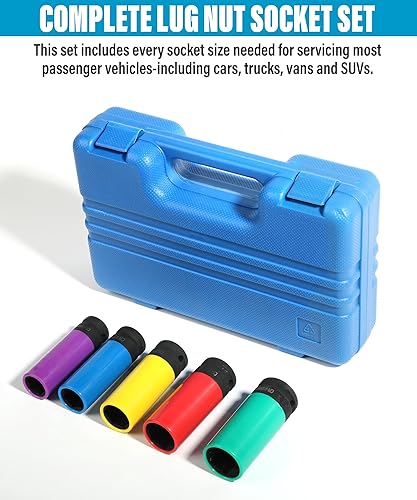 Miniatura 4 de Zlirfy Juego de 5 llaves de tuerca de impacto de 1/2 pulgada, accesorios de automóvil de 15 17 19 21 0.866 in, protector de rueda de pared delgada