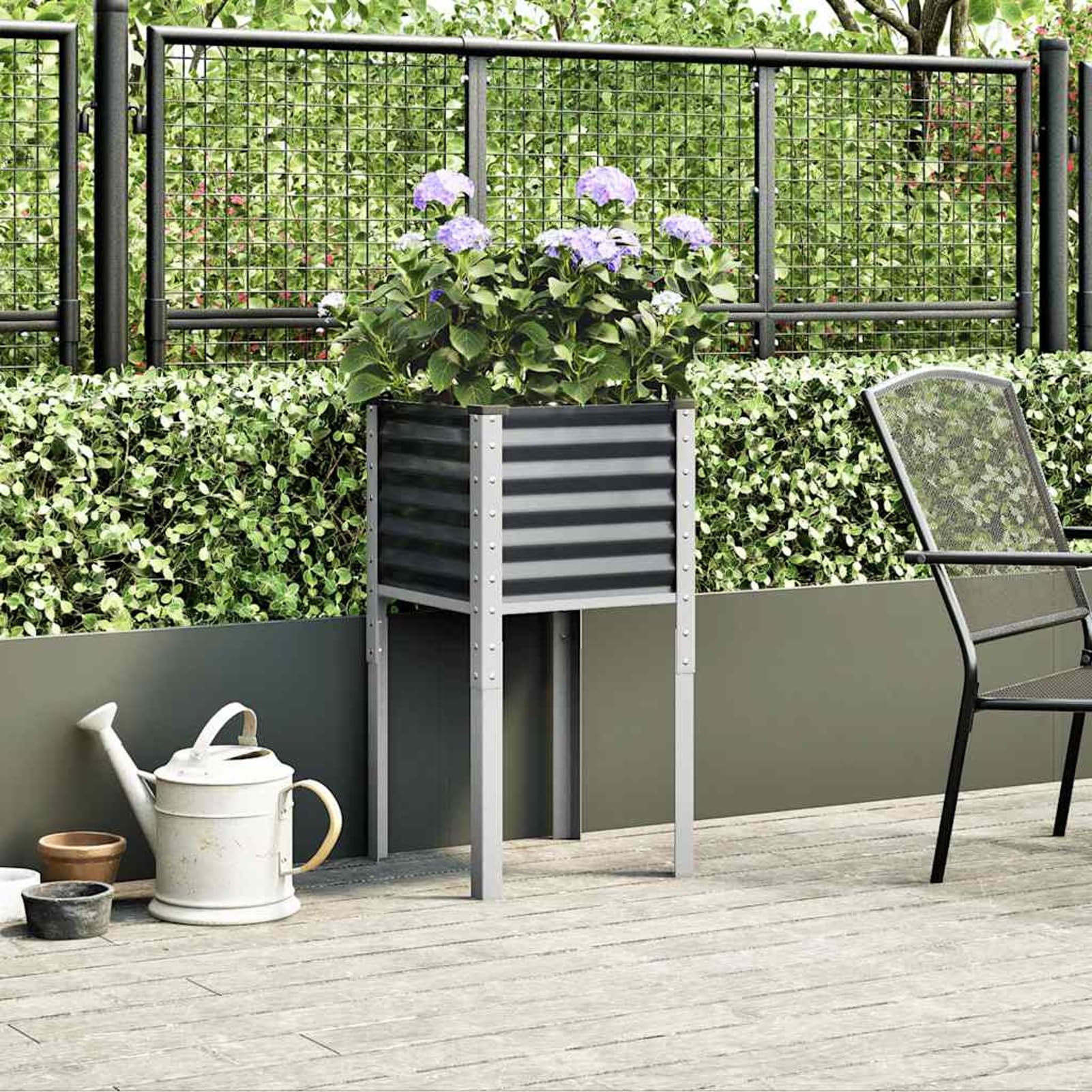 Gecheer Fioriera da Giardino, per Piante Fiori Erbe aromatiche Verdure, 45x45x88 cm, Acciaio, fioriera Quadrata Alta per Balcone Patio Giardino