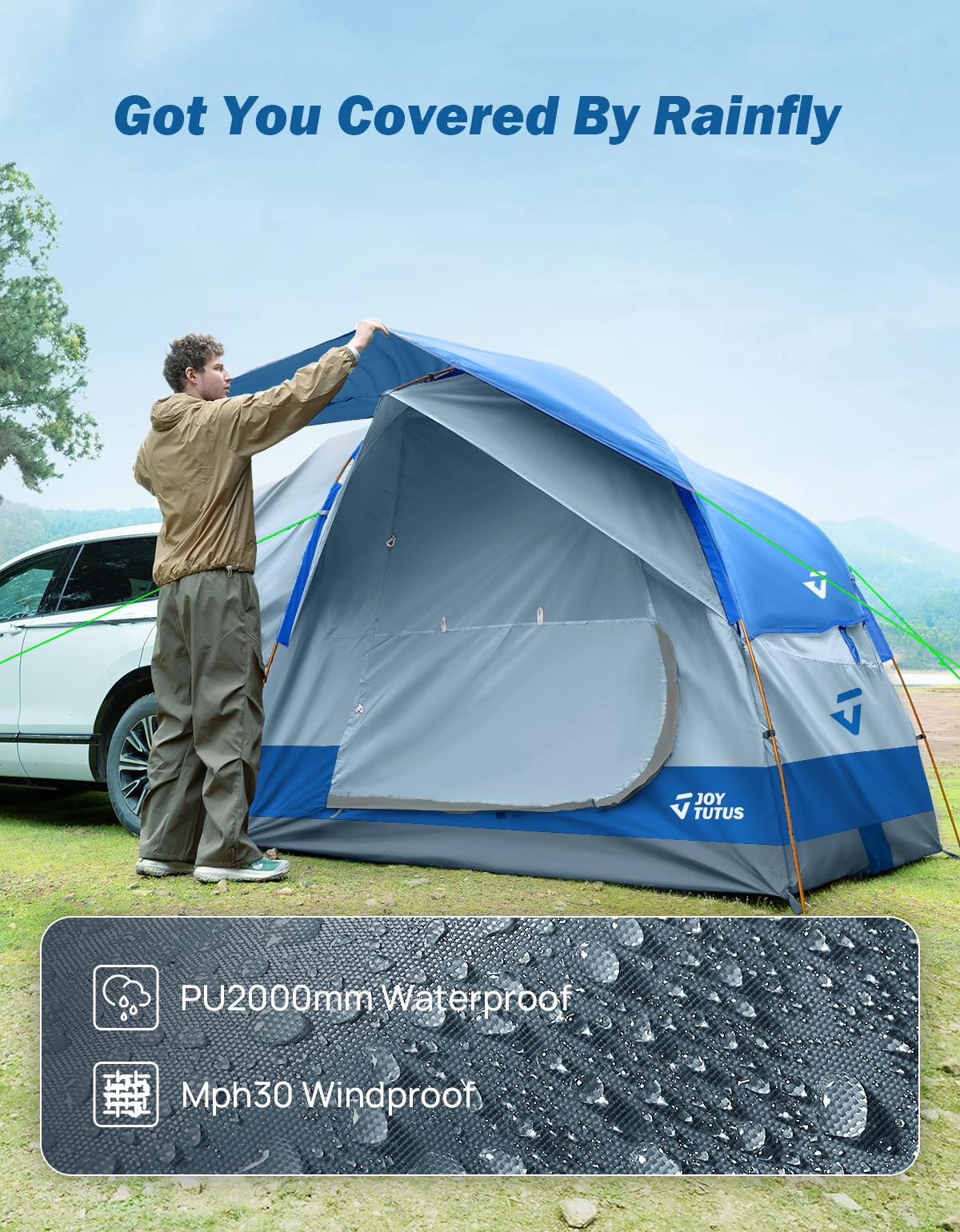 JOYTUTUS tente de camping SUV étanche à la pluie, tente de voiture double porte en aluminium pour 4 à 8 personnes