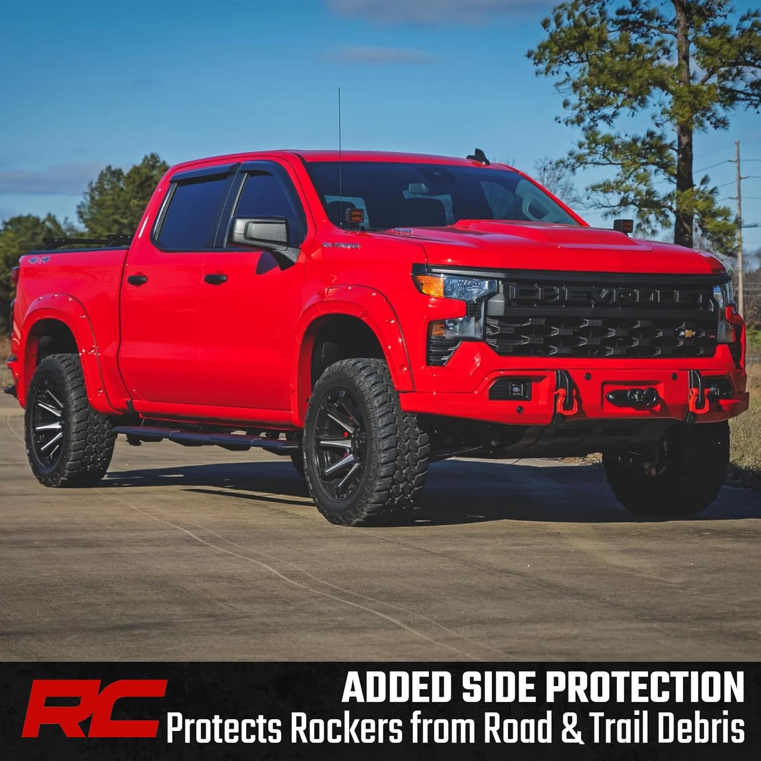 Rough Country TR2 Running Boards for Chevy Silverado & GMC Sierra 1500/2500HD/3500HD Crew Cab (2019-2026) – 5" Wide Cab-Length Aluminum Side Steps