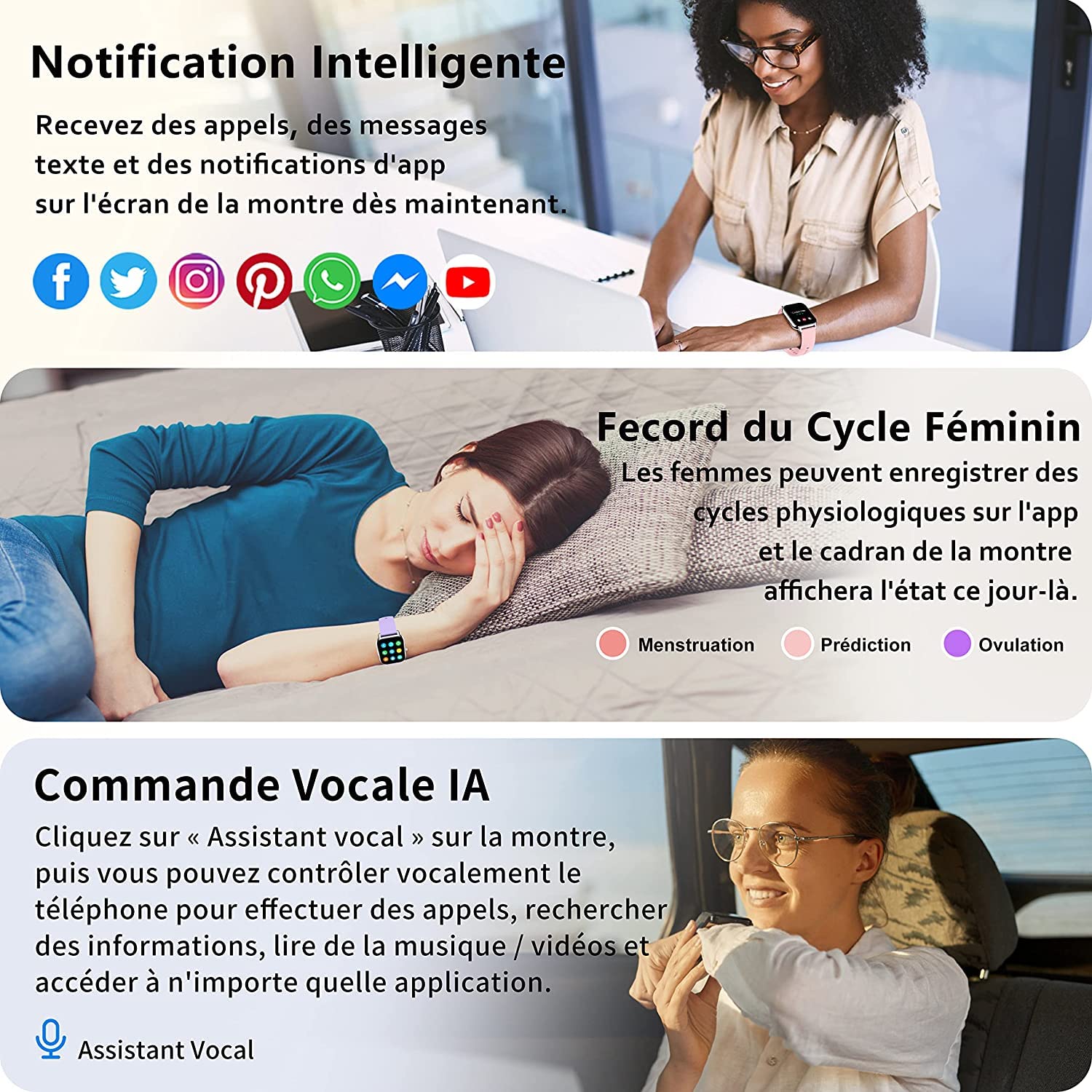 Popglory Montre Connectée Femme Homme avec Appel Bluetooth, 1,85'' Sport Smartwatch Moniteur de Fréquence Cardiaque/Tension Artérielle/SpO2/Podomètre/Sommeil, Montre Intelligente pour Android iOS