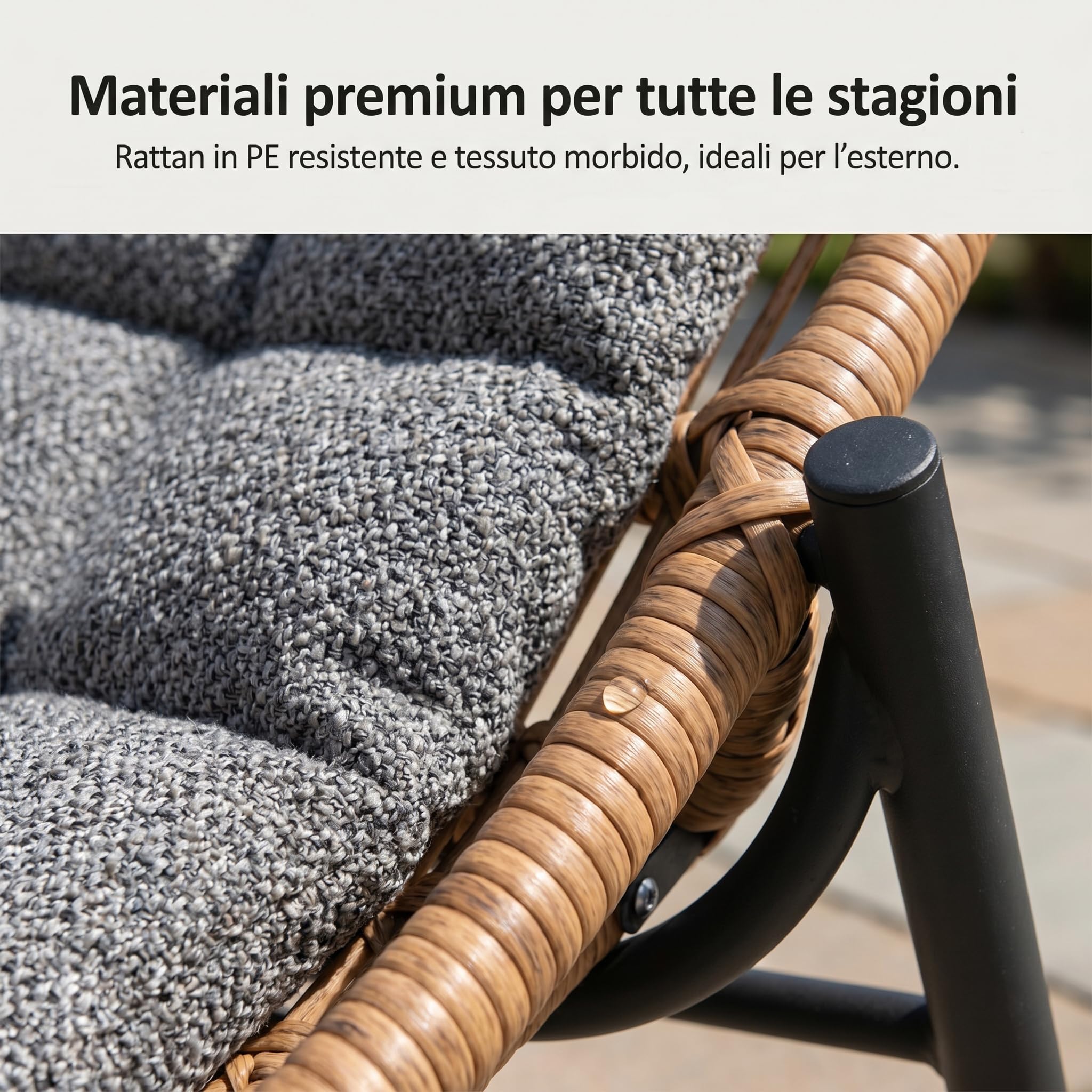 Marvin Set da Giardino 2 Posti in Polyrattan con Cuscini e Tavolino Spa, Salottino da Esterno Moderno per Terrazzo Balcone Veranda Patio, Set Relax Outdoor Resistente alle Intemperie