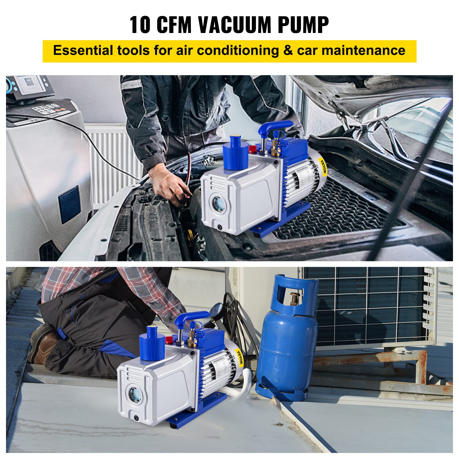 VEVOR Refrigerante Bomba de Vacío 10 CFM 2 Etapas 1HP Herramientas de Refrigeración Aire Acondicionado Velocidad 2000 r/min Capacidad de 600ml Bomba de Vacío de Refrigeración para Envasado al Vacío