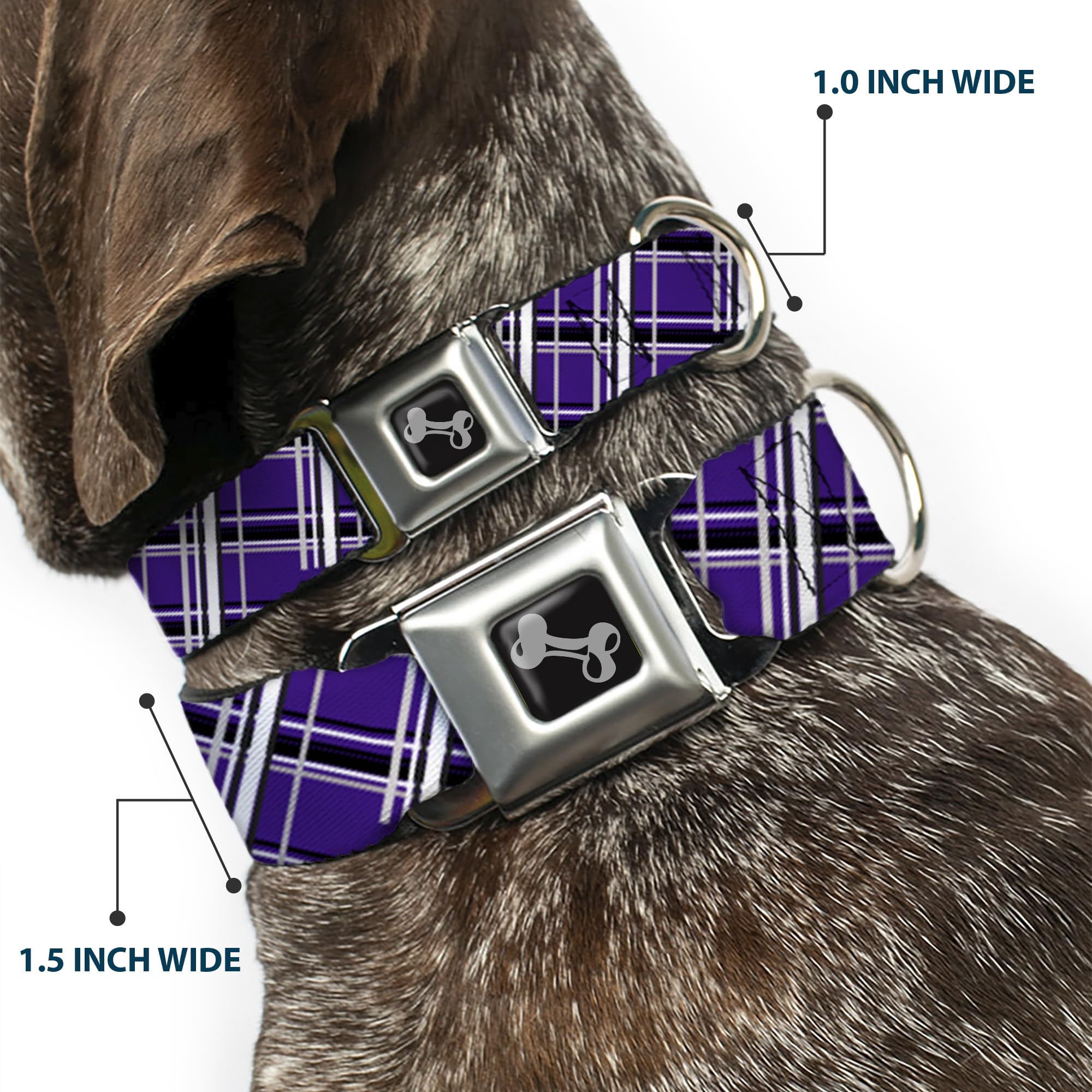 Buckle Down Pied-de-Poule Grigio/Viola/Bianco Collare Osso, L/15 – 66 cm