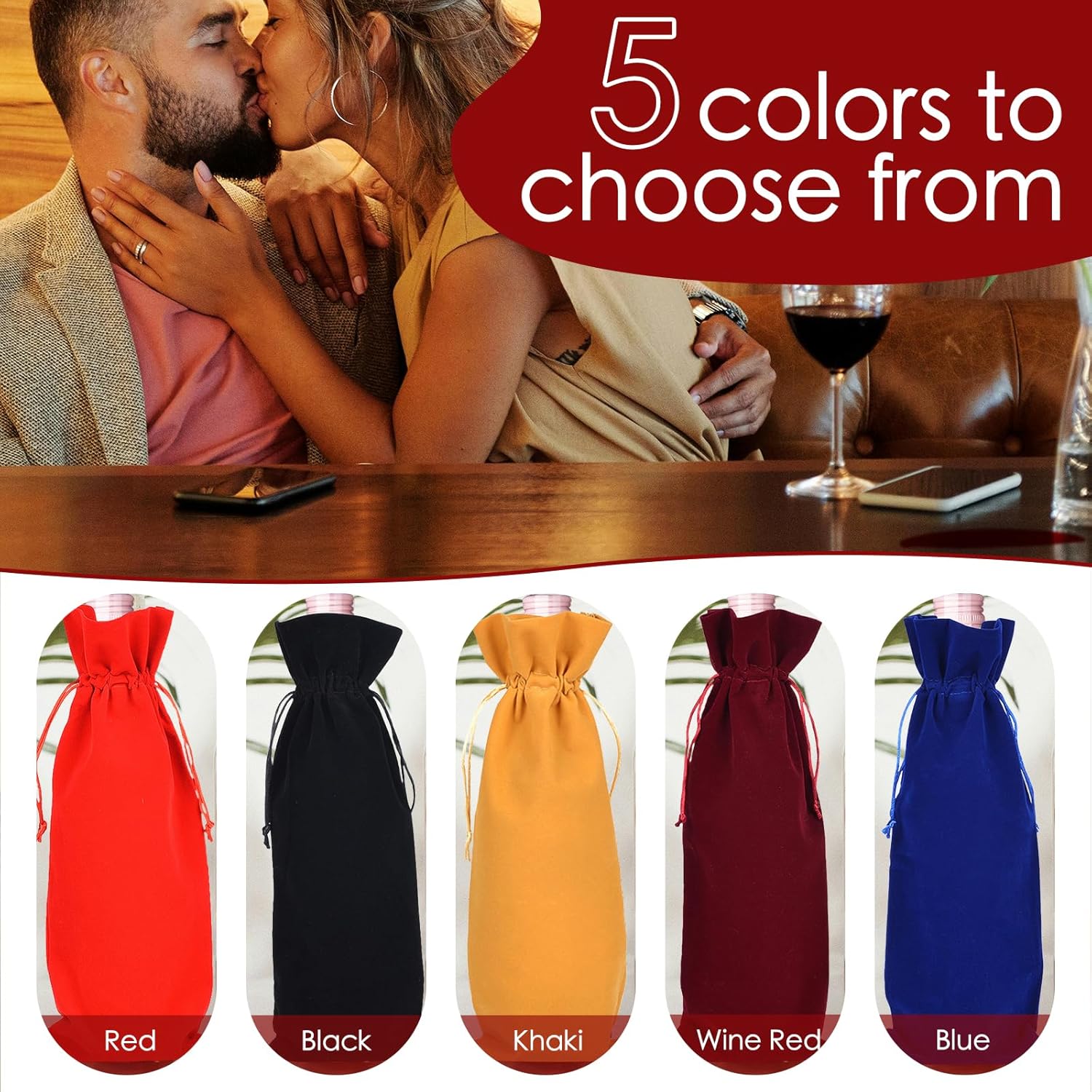 BOOPANREE 4 Pcs velvet wine bags, Wine Champagne Gift Bag With Drawstring,red Wine Drawstring Bottle Bags cloth for housewarming/party/birthday/wedding/bottle decoration bag (Khaki) - Image 7