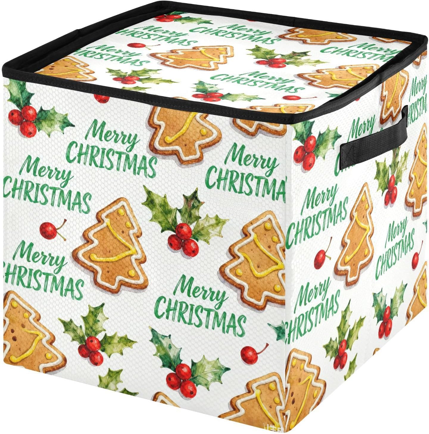 High Capacity Christmas ornament storage bag Holds Up to 64, Two Handles stackable Holiday Storage Case with Lid,Christmas Gingerbread