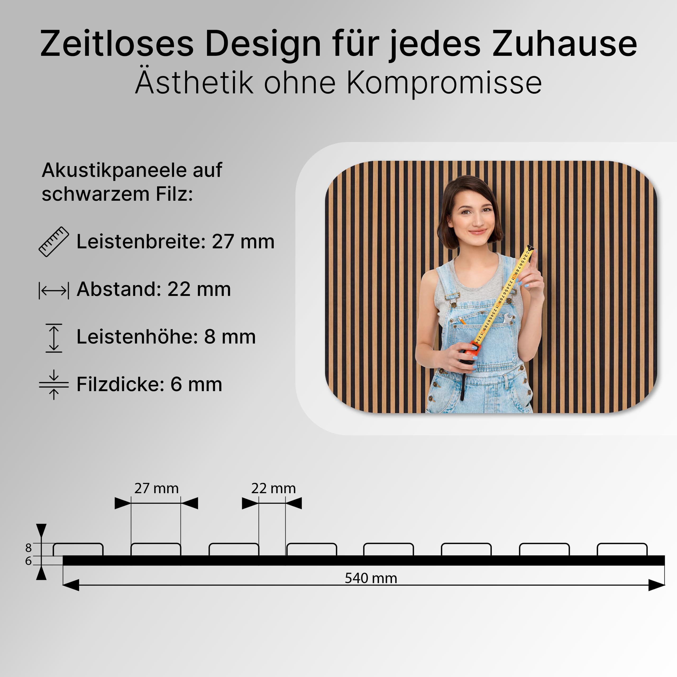 wohnartig 3D Akustikpaneele (Eiche Natur, 2 Stück 240cm x 54cm)