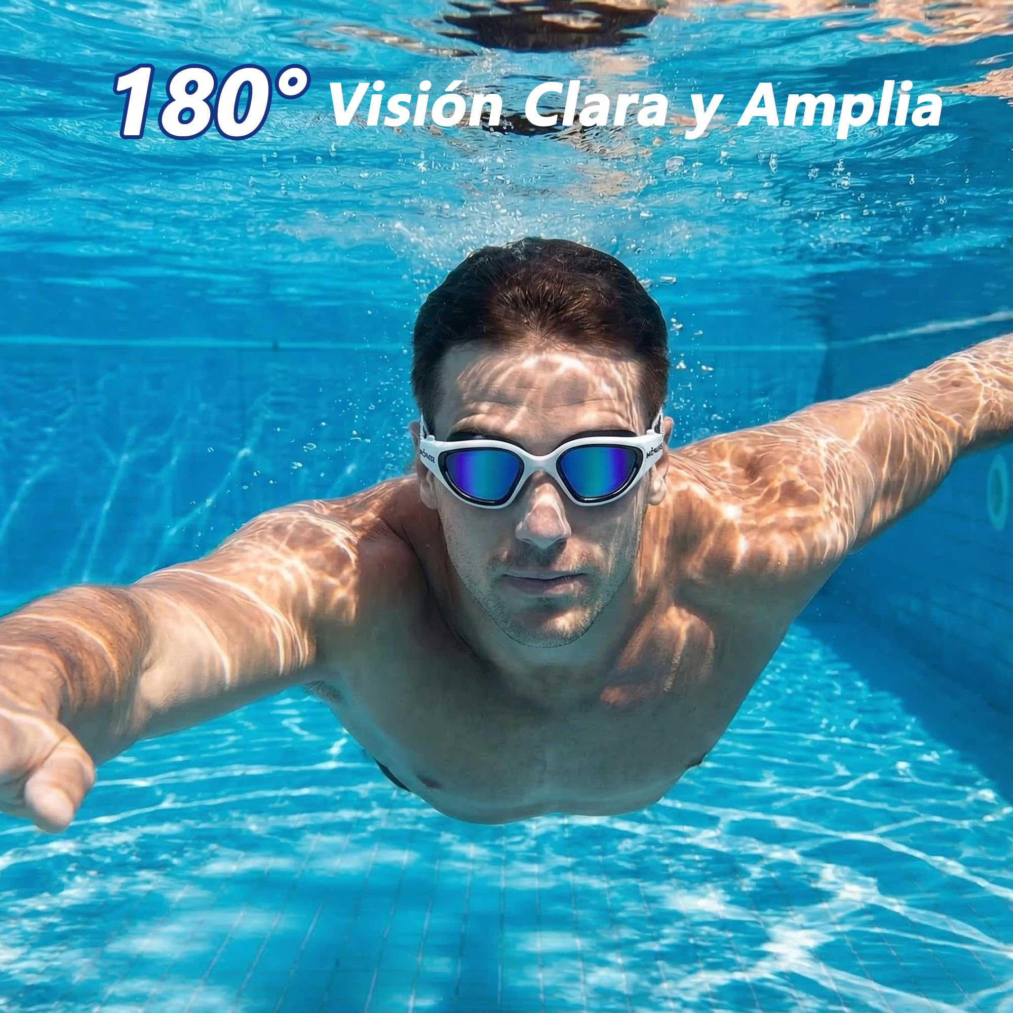 MOMUSE Gafas de Natación Adultos Cordón Elástico Cómodo, Protección UV, Sin Tirar Cabello Antiempañantes. Gafas Piscina Hombre Mujer, Campo Visión Amplio Piscina, Playa, Entrenamiento