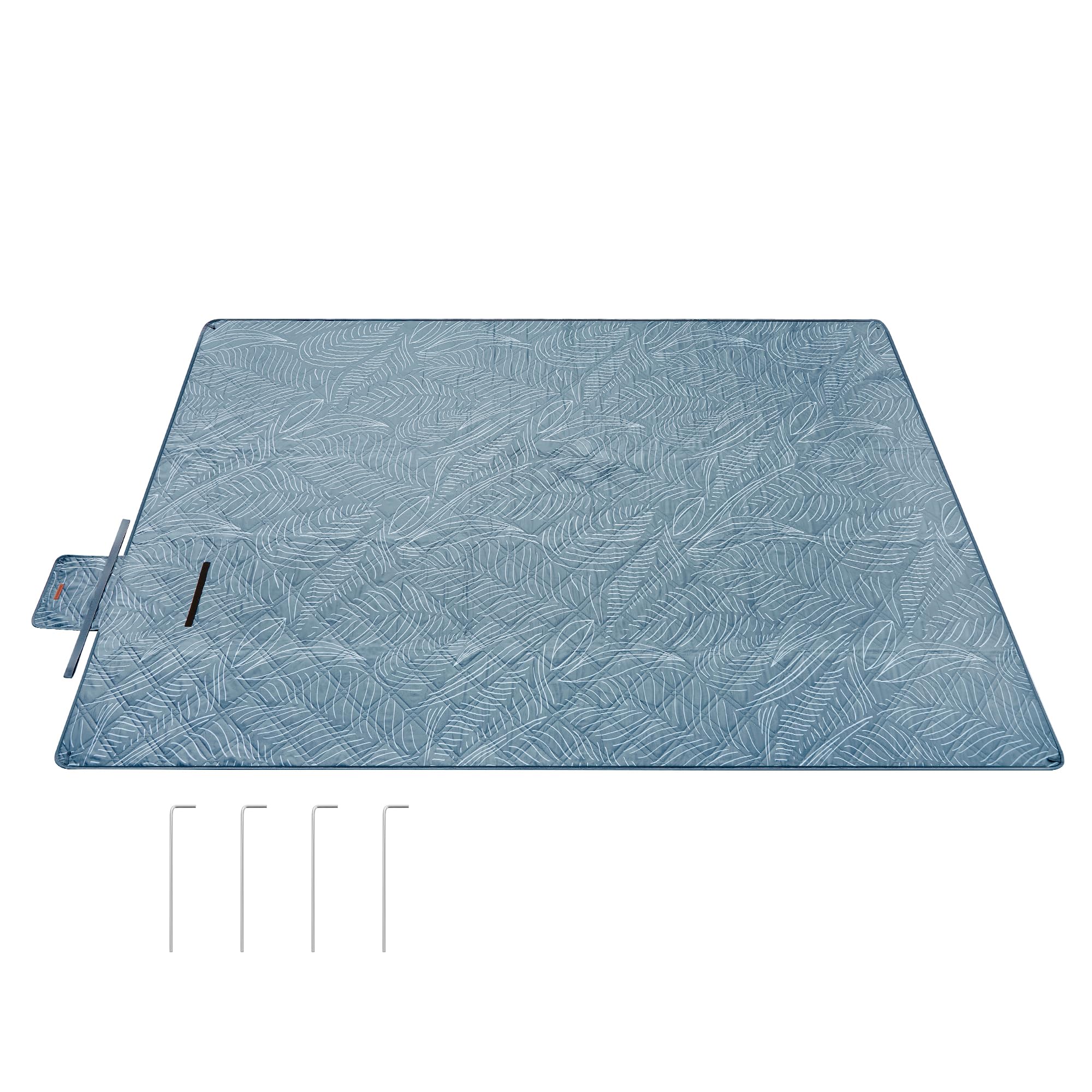 SONGMICS Picknickdecke, 300 x 200 cm, mit 4 Erdankern, groß, Campingdecke, für Park, Garten, Strand, wasserdicht, maschinenwaschbar, faltbar, hellblau mit tropischem Farn GCM310Q03