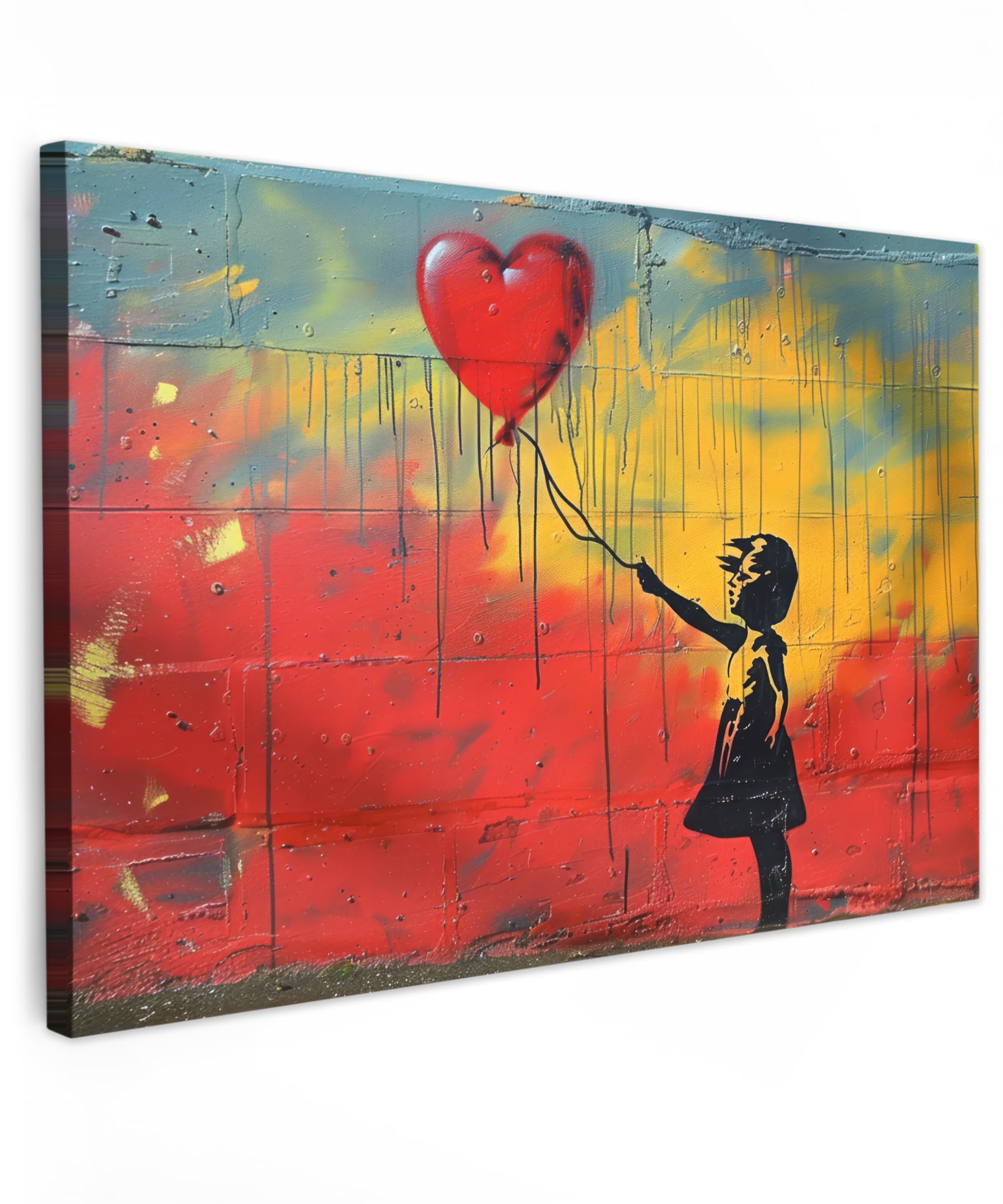 MuchoWow© Canvas Wall Art Work 47"x31" / 120x80 cm House Decoration for Living Room Home Decor Pictures Walls Banksy - Art - Graffiti - Girl - Street art