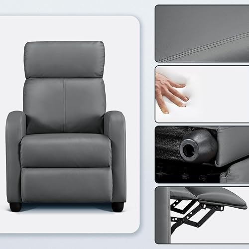 Miniatura 9 de Topeakmart Silla Reclinable Individual de Cuero PU Sofá Reclinable Asiento Acolchado Silla Club para Sala de Estar Asiento de Cine en Casa Gris