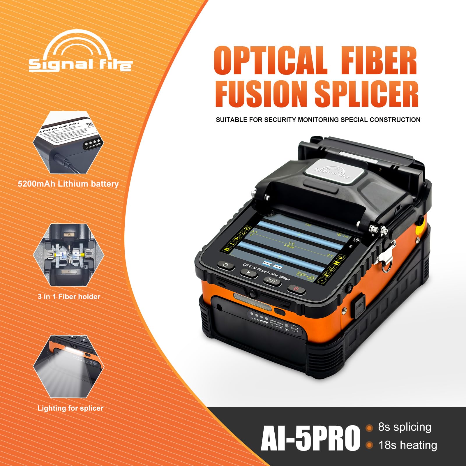 Fusionadora de Fibra Óptica AI-5PRO, empalmadora de fibra núcleo con batería 5200mAh para SM&MM