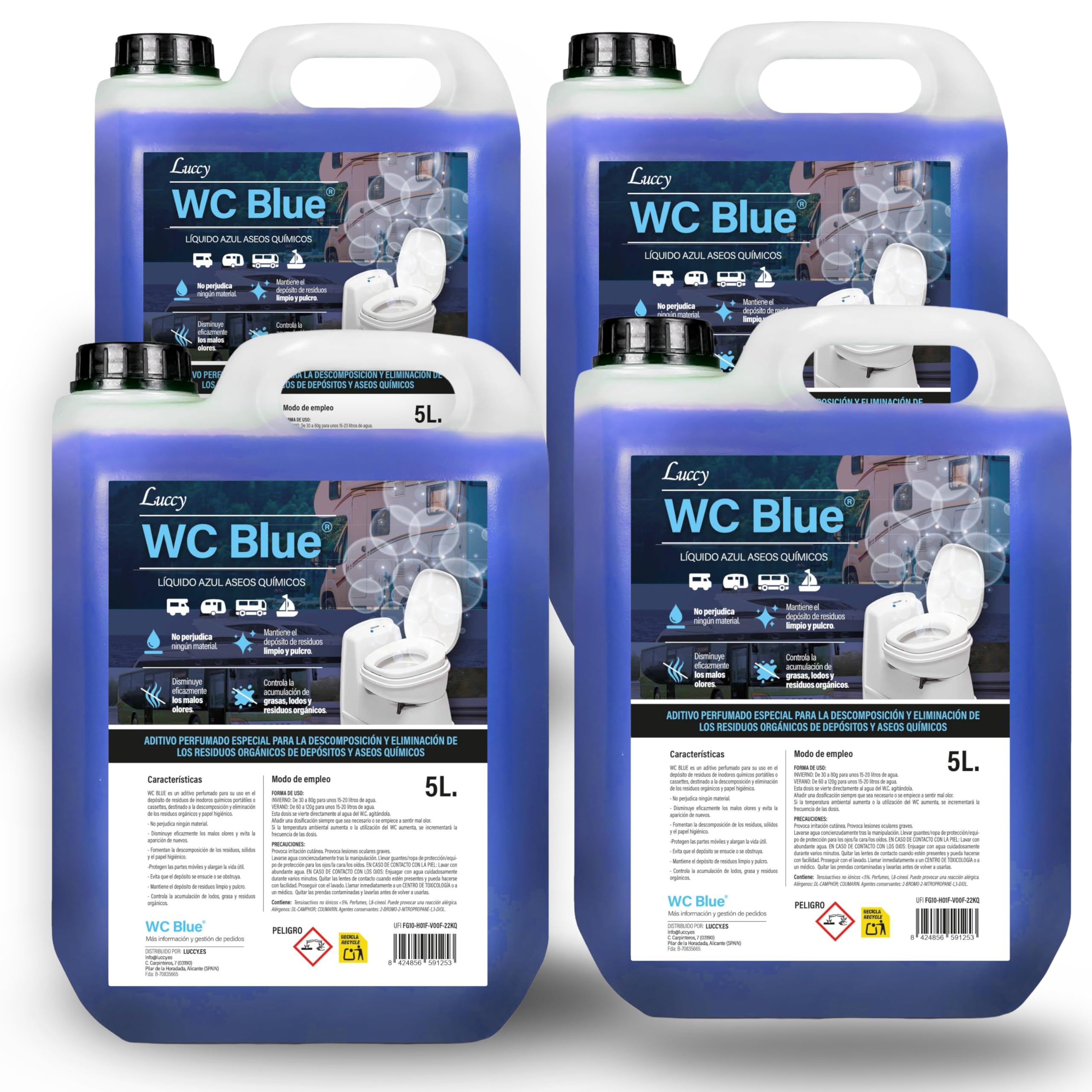 LUCCY WC Blu 20 Litri | Liquido per WC Chimico e Acque Nere | Additivo per Serbatoio di Scarico Camper, Caravan e Roulotte | Controllo degli Odori e Decomposizione dei Rifiuti