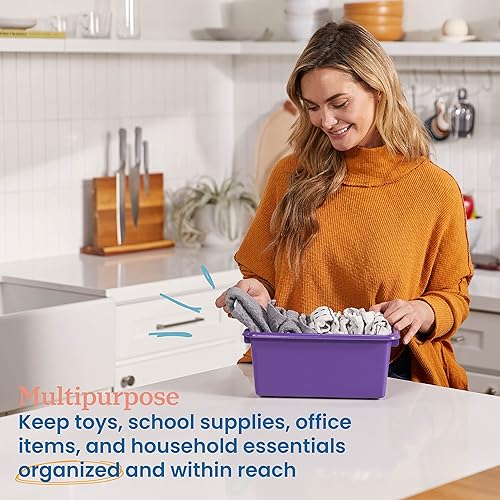 Miniatura 3 de ECR4Kids Cubo de almacenamiento frontal con cucharada, organización multiusos, morado, 5 piezas