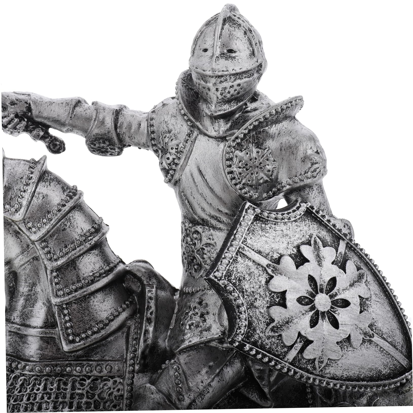VANZACK Miniatur Ritterstatue Silber aus Kunstharz für Tischdekoration | Vintage Retro Stil, Feine Verarbeitung mit Detailreicher Ausführung, Passend als Büro und Wohnaccessoire