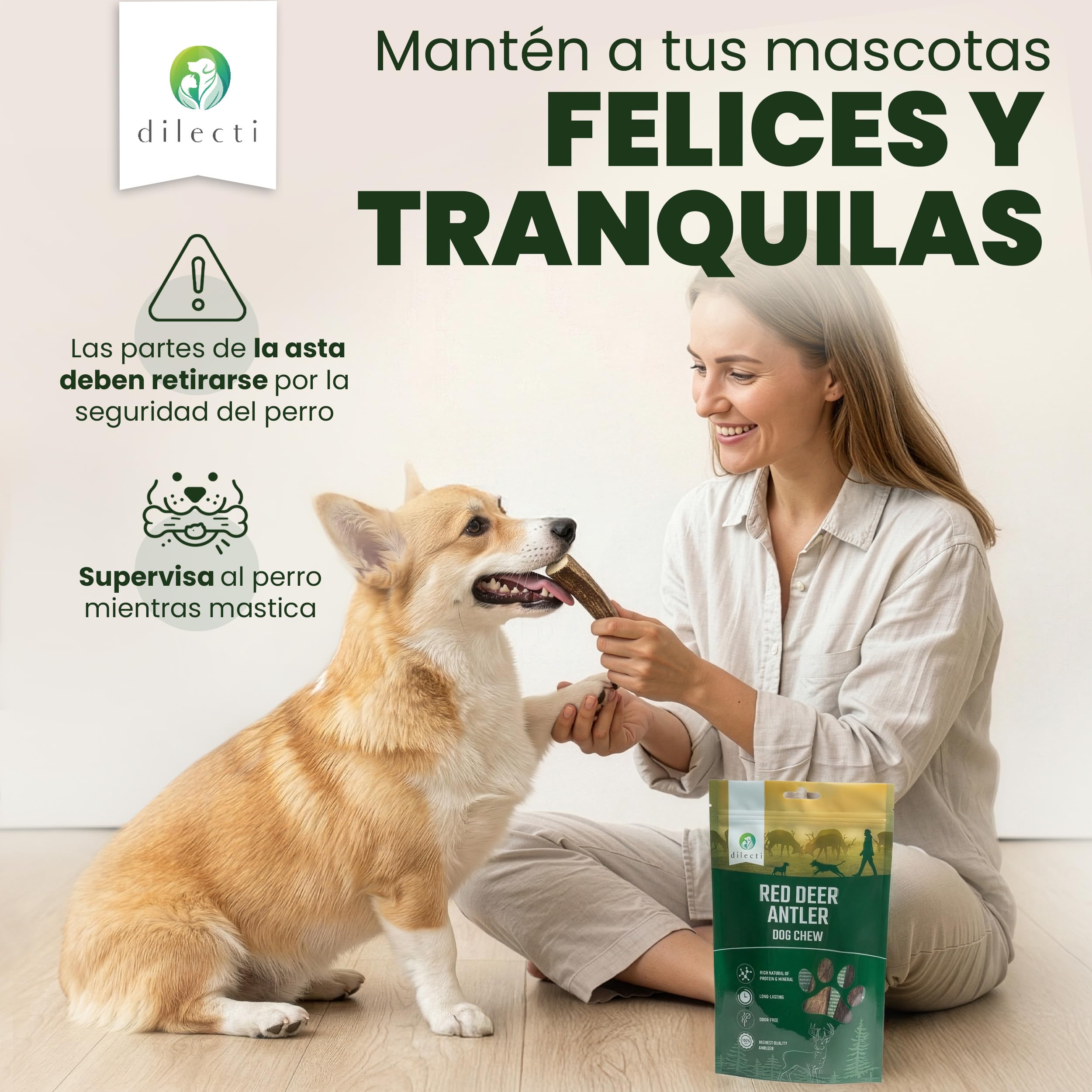 Asta de Ciervo para Perros Hueso Perro Morder Que Reduce el Sarro, Mordedor Natural para Cachorros y Perros Grandes (Duro S (Paquete de 3))