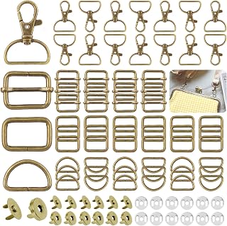 100 PCS 3 Colors Hardware Buckles Kit including D-Ring, Triangle Slide Square Rings Magnetic Snap Swivel Clasp Hooks