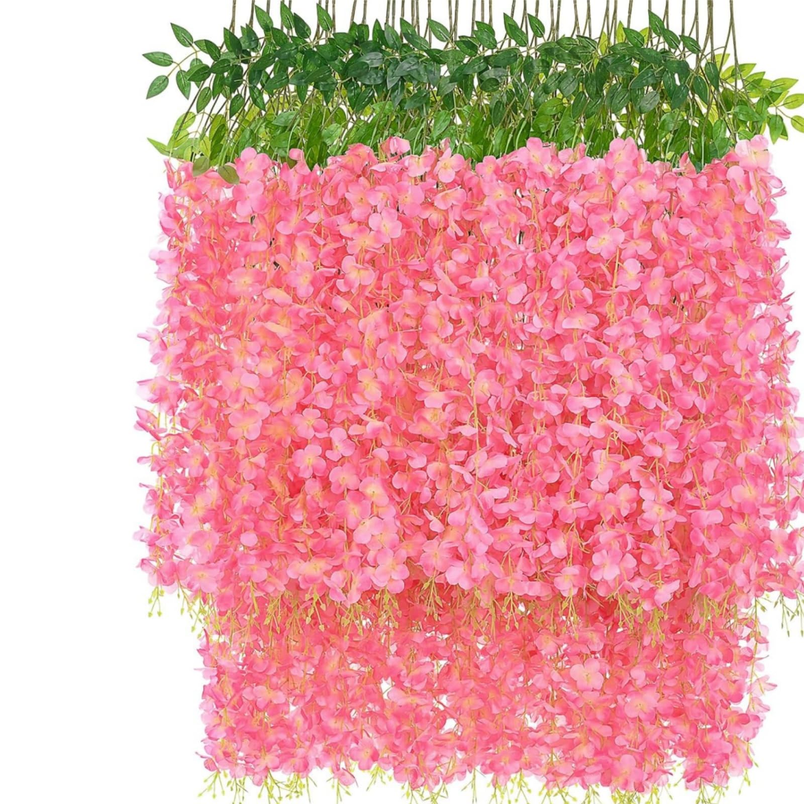 12 Pcs Artificial Wisteria Flowers Garland, 3.6 FT Silk Fake Flowers Hanging Vine for Indoor Outdoor Home Garden Christmas Wedding Party Decoration (Dark Pink)