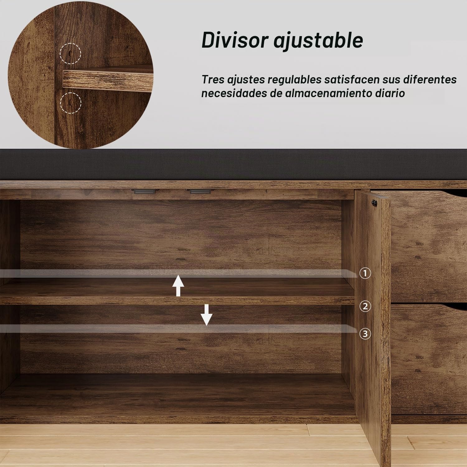 LVB Banco Zapatero con cajón y Asiento Acolchado, Multifuncional para Entrada/salón, 150 kg, 101x45x34 cm, marrón-Negro