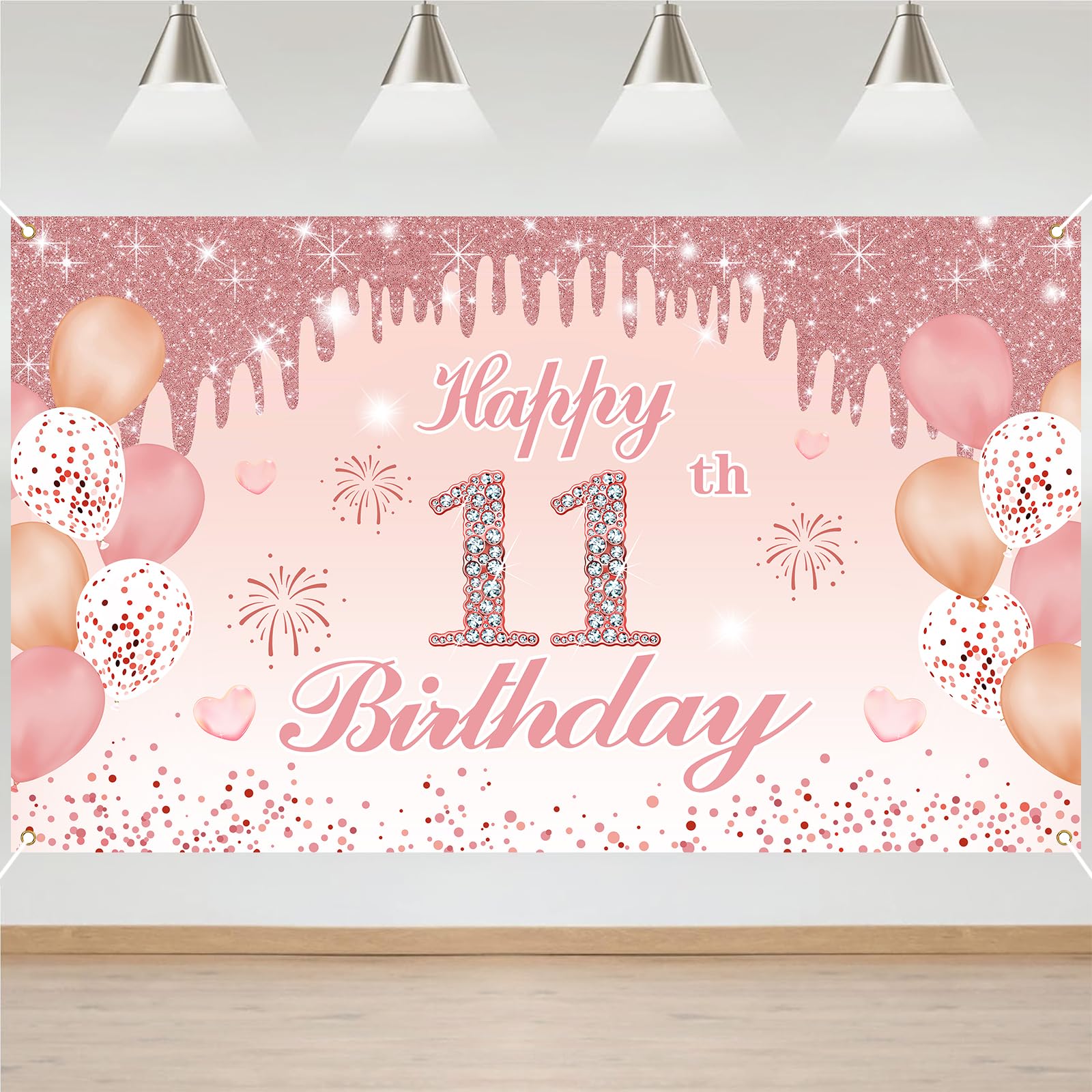 11th Birthday Decorations Door Banner Pink Happy Birthday Banner for Party Backdrop for Women Home Outdoor Cover Party Decoration Supplies Poster — image 1