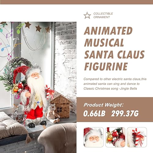 Miniatura 2 de Figura musical animada de Papá Noel de 14 pulgadas, decoración coleccionable de Navidad, manos con cabeza móvil con canciones de música navideña,