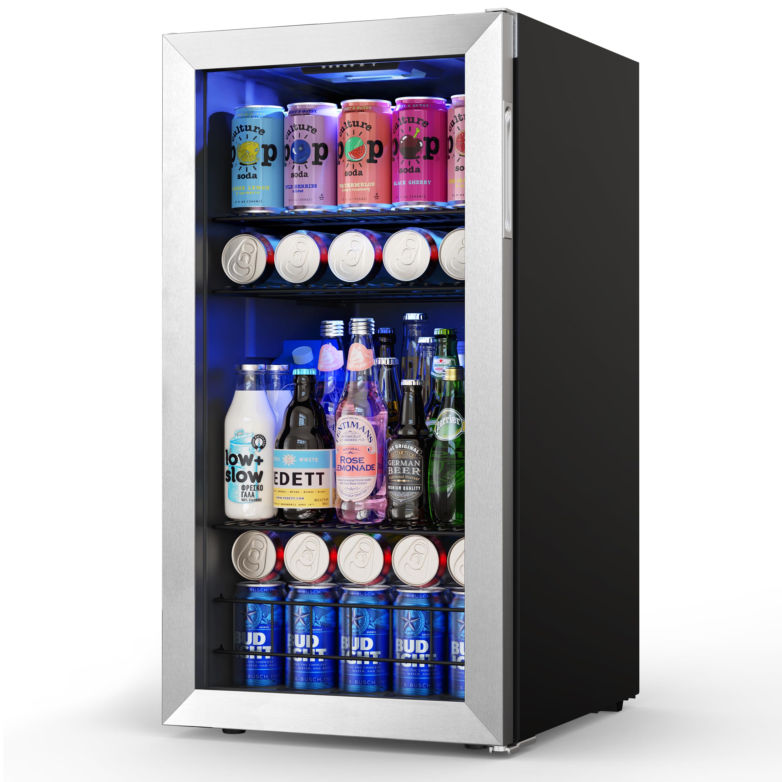 Yeego 3.1Cu.ft Beverage Refrigerator Cooler, 121 Can Mini Fridge with Glass Door, Small Drink Fridge with Adjustable Thermostat, Beverage Cooler for Beer Drinks Wines for Home Office or Bar