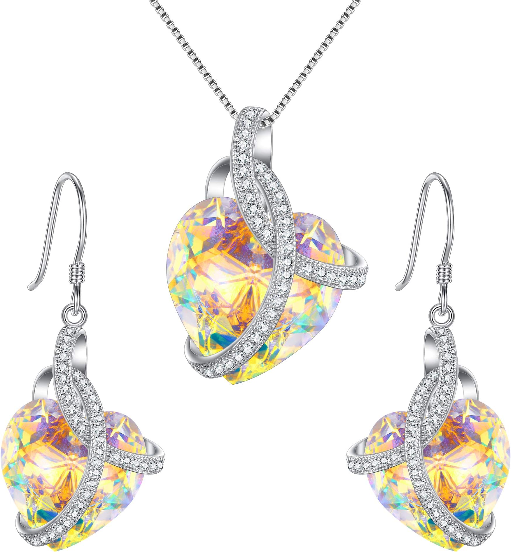 EleQueen 925 Sterling Silver CZ Courageous Heart Inspired Pendant Necklace Hook Earrings Set Made with Austrian Crystal, Valentine's Day/Mother's Day/Christmas Jewelry Gift