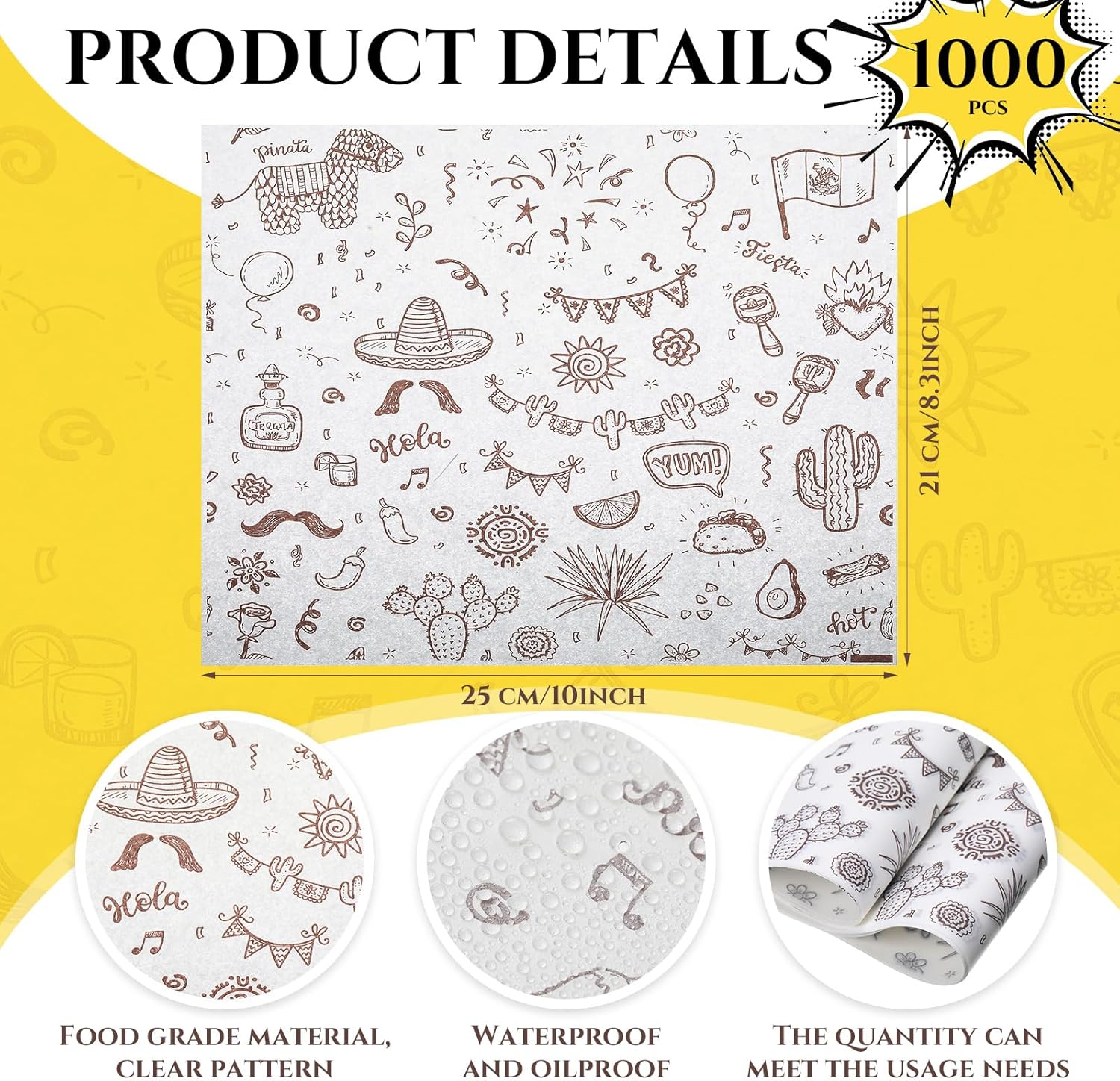 PerKoop 1000 Pcs 10 x 8.3 Inch Deli Wax Paper Sheets Sandwich Wrapping Paper Sheets Mexican Festival Picnic Basket Liners for Food Greaseproof Breads Burgers Bakery Tissue Kitchen, White
