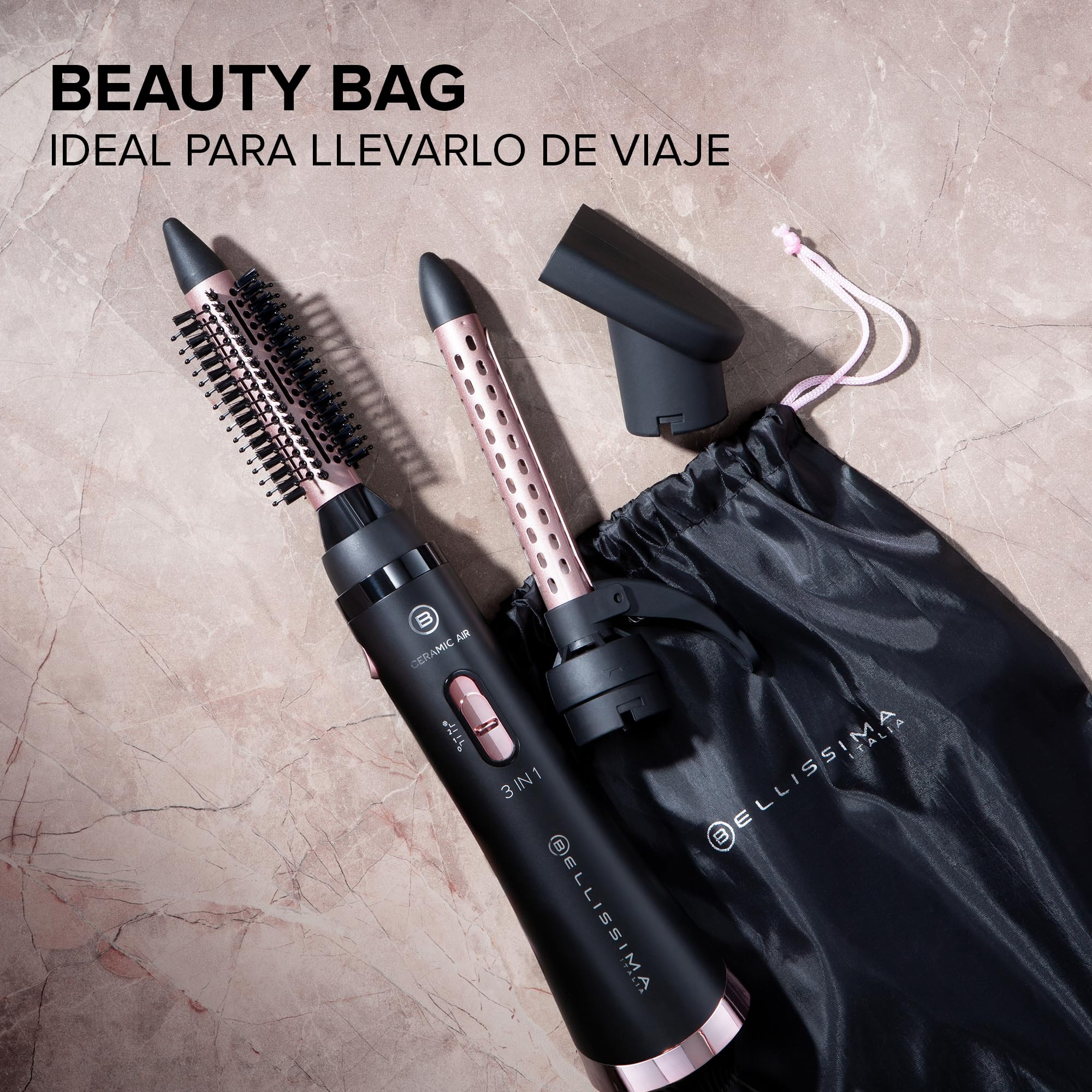 Bellissima Ceramic Air - Moldeador de aire caliente 3 en 1, para cabello corto y medio, 800 W, moldeado y secado, revestimiento cerámico, 2 combinaciones de aire/temperatura, chorro de aire frío