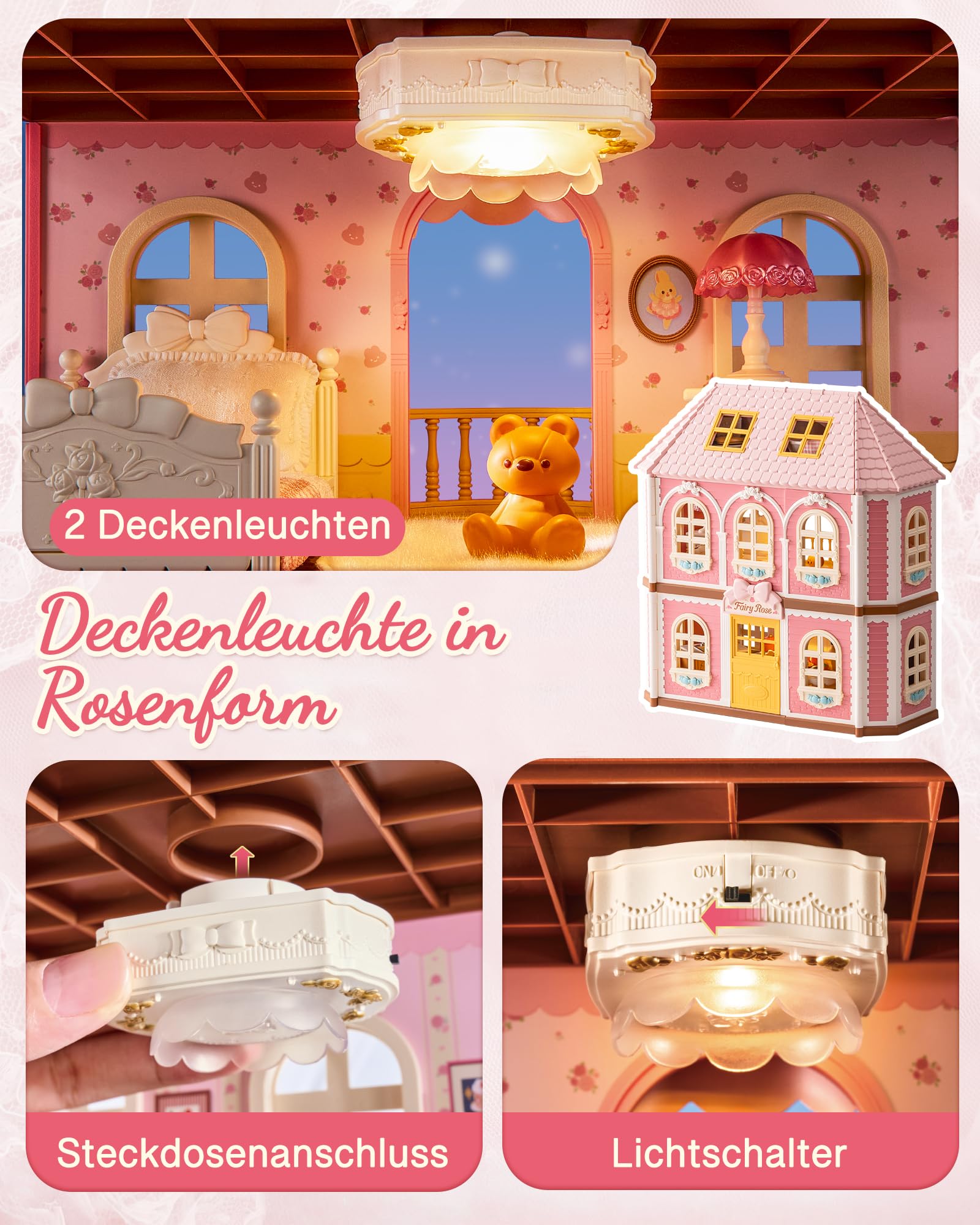 Rolife Haley Island Fairy Rose Cottage Puppenhaus mit Möbeln, Romantisches Fantasiespiel Haus mit Lichtern für Mädchen & Sammlerinnen, Geburtstag Geschenk ab 3 Jahren