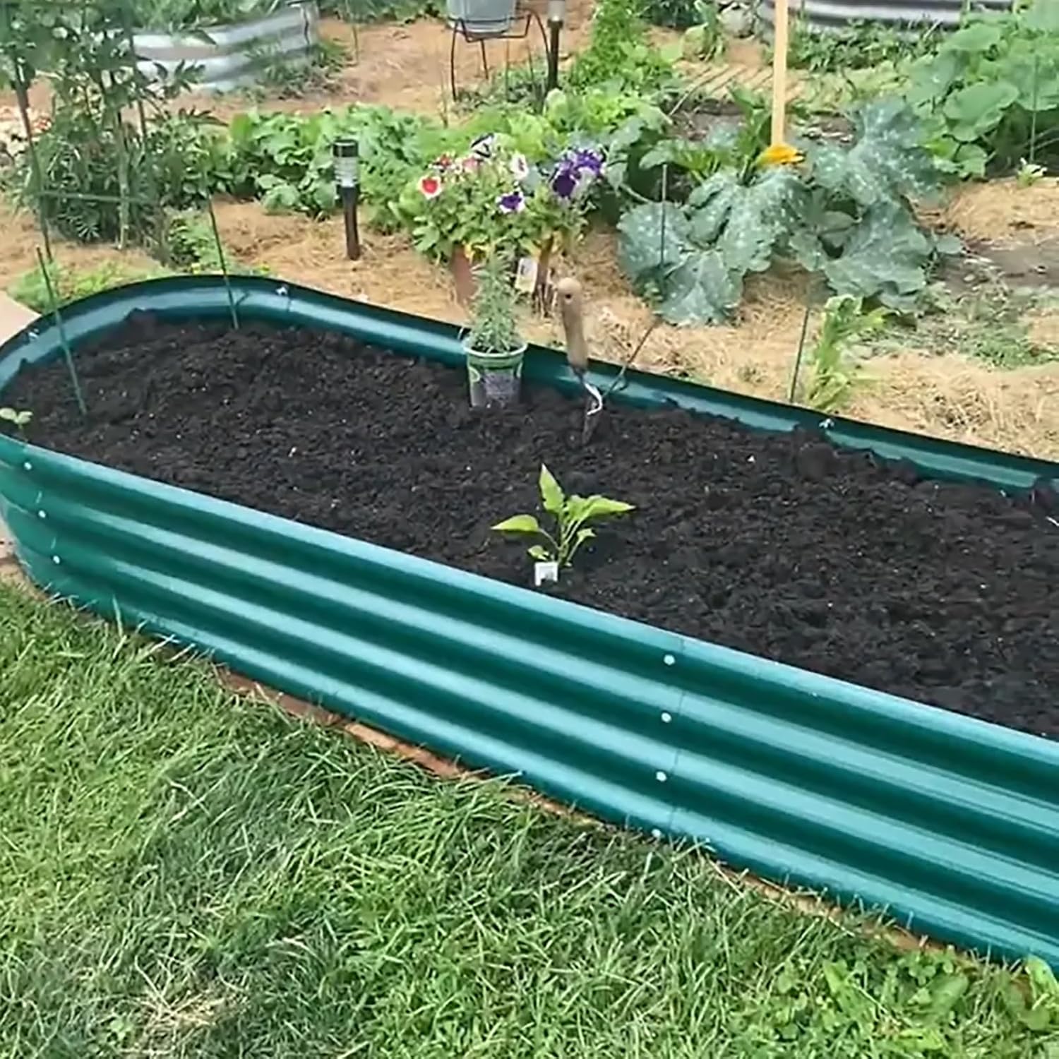 12x2x1ft Galvanized Raised Garden Bed, 12" Tall Metal Raised Beds for Gardening Kit, Bottomless Above Ground Planter Boxes for Outdoor Plants Vegetables, Flowers, Herbs, Fruits, Rust Resistant, Green