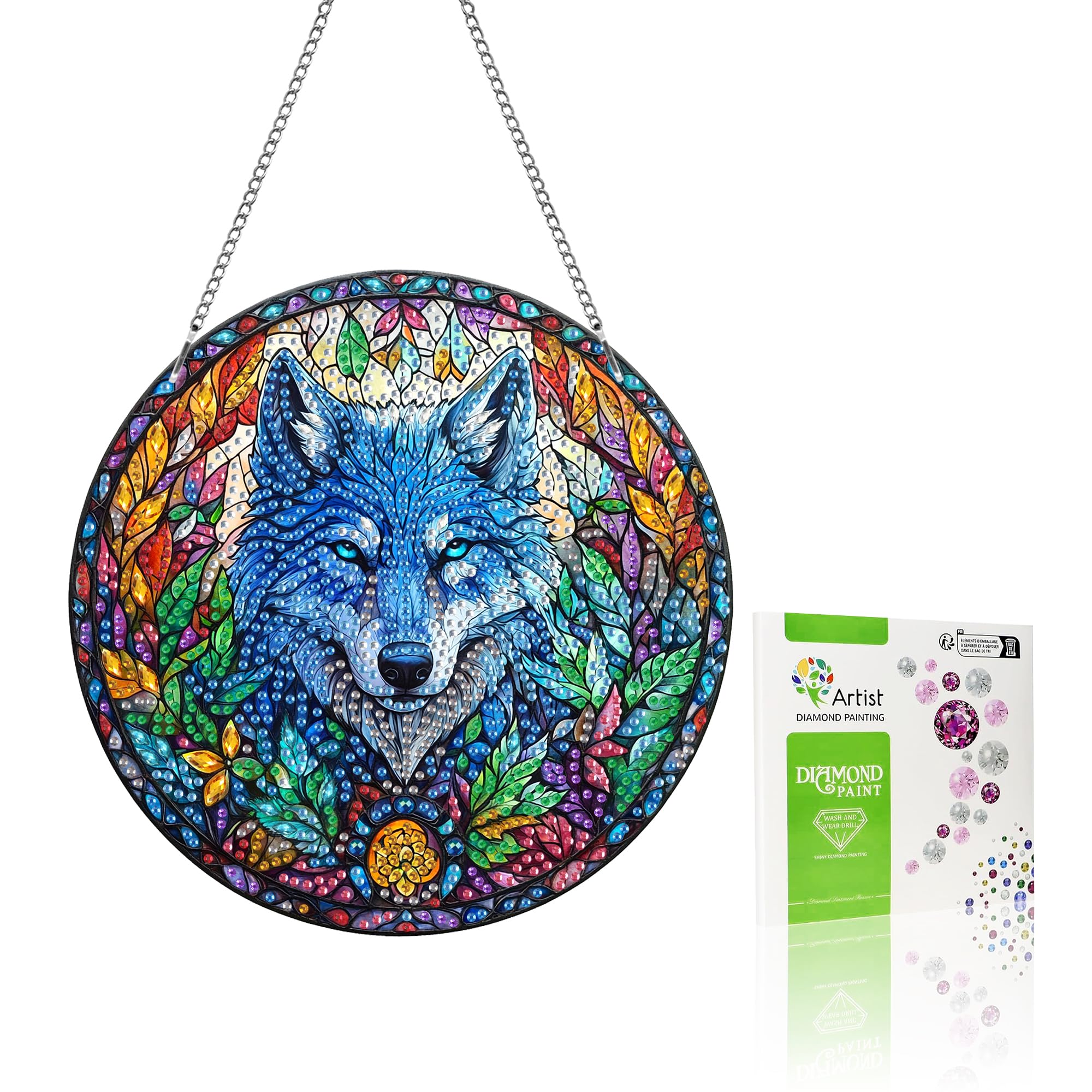 VAIIEYO 5D DIY Diamond Painting Anhänger Wolf, Tier Diamant Painting Bilder Malerei Kits mit Kett, Diamant Home Wand Decor Gemälde Diamond Dekoration, Veranda Fenster Wandbehang B8