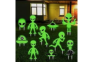 Thyle 10 Pcs Glow-in-the-Dark Alien Yard Decor Halloween Alien Yard Sign