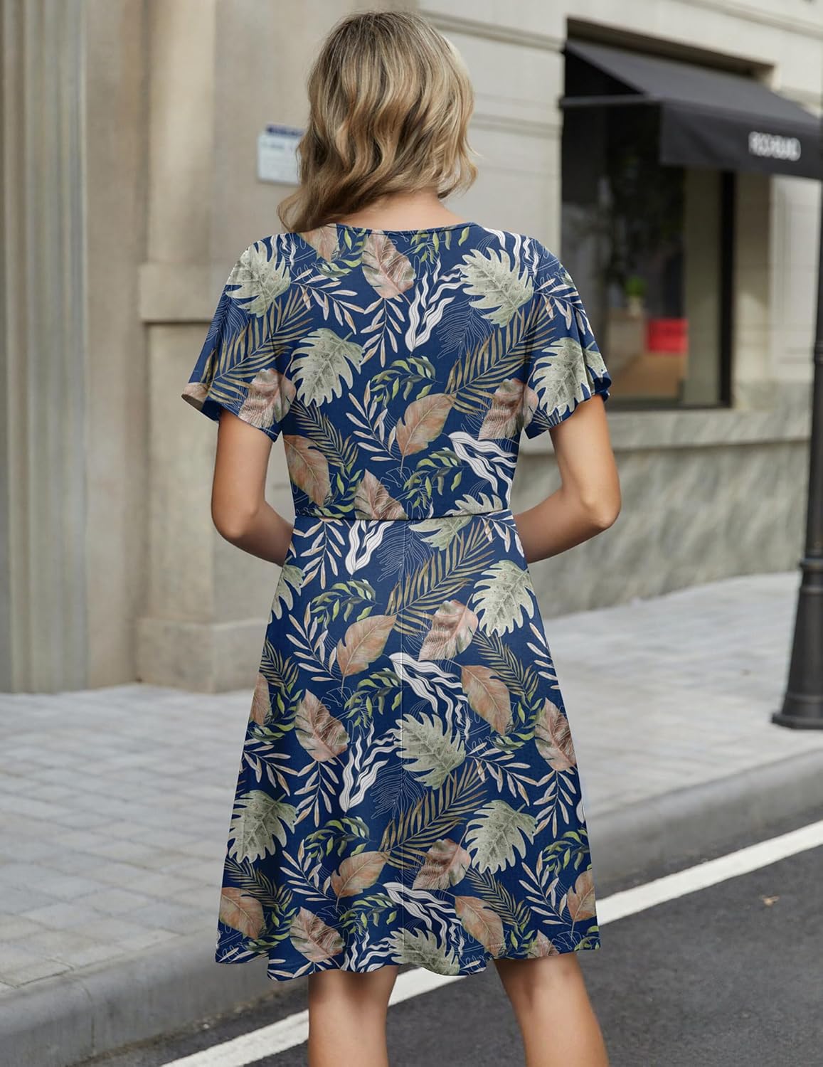 Zeagoo Womens Summer Sundress Ruffle Short Sleeve Casual Dresses V Neck Floral Wrap A-Line Party Dress with Pockets - Image 6