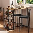 Garvee Bar Table and Chairs Set, 3 Piece Bar Table Set with with Flip Top Extension and Storage Shelves, Dining Table Set for 2, Suitable for Small Space Kitchen Apartment, Grey
