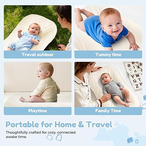 Miniatura 6 de Tumbona y nido para bebés de 0 a 24 meses, cama supervisada de algodón transpirable para jugar y relajarse en casa o viajes, regalo de baby shower