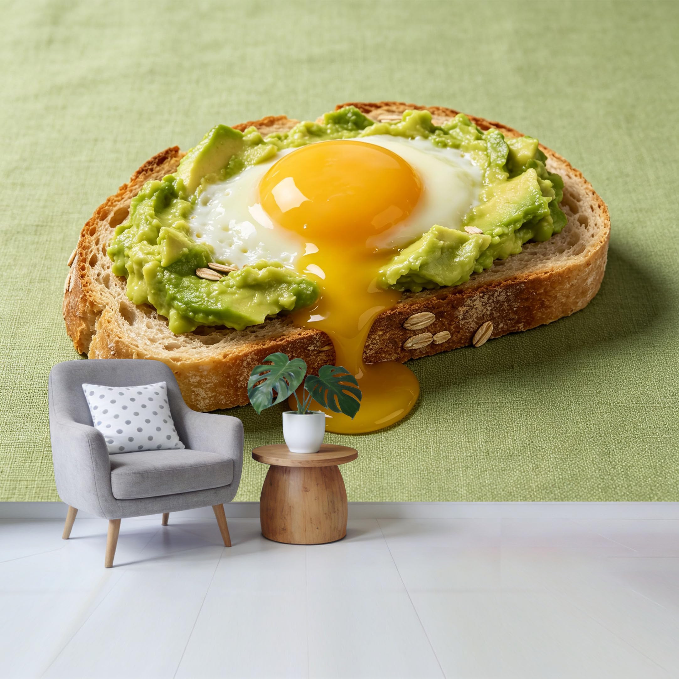 Custom Size Wall Mural Avocado Toast Fried Egg Breakfast Food Still Life Modern Kitchen Art SelfAdhesive Wall Fabric Removable Wallpaper for Home Office Decor