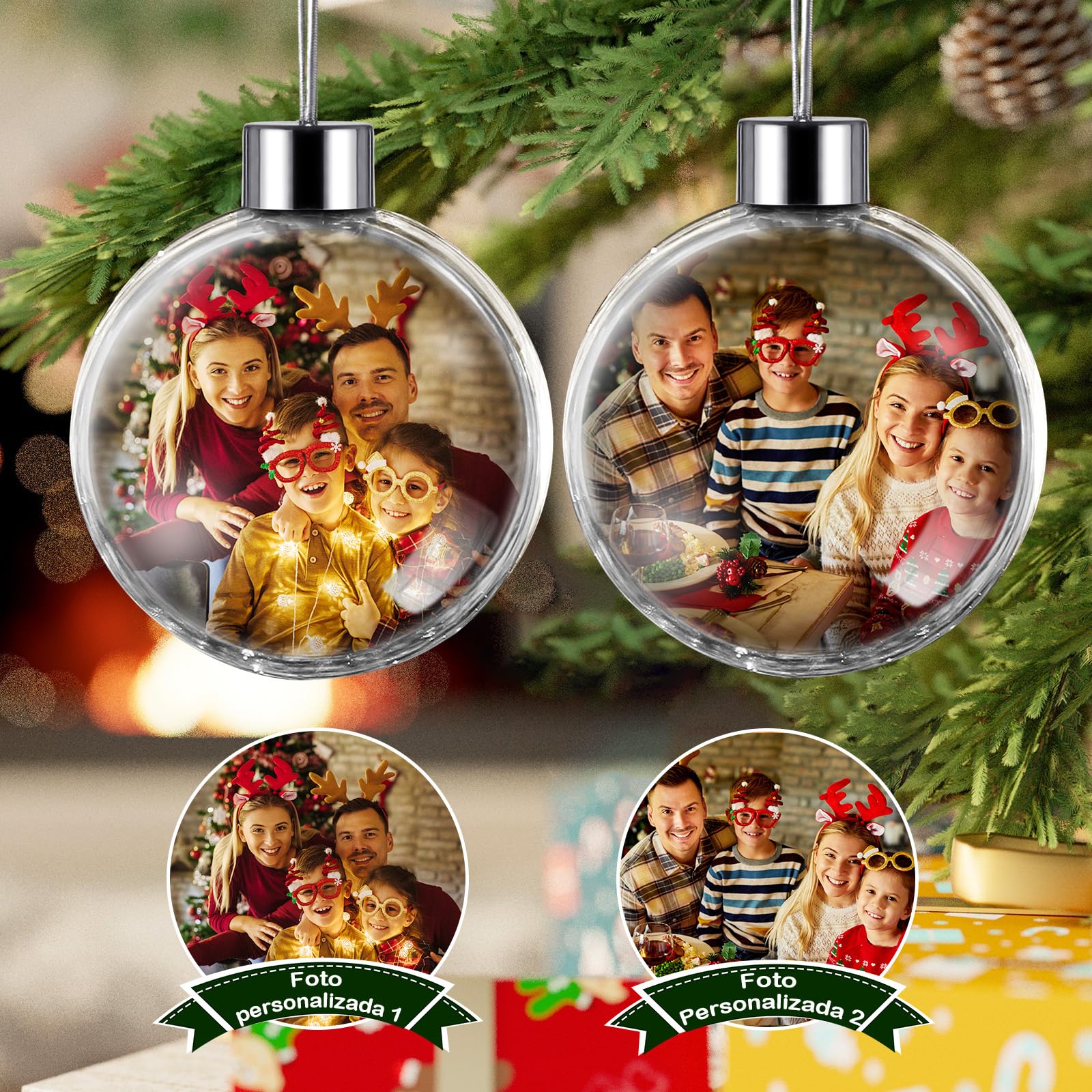 Bolas Navidad Personalizadas - Foto Impresa En Ambos Lados - Bolas Navidad Personalizadas-Adorno Navidad Personalizado, Adecuada para Familias, Regalo para Familiares, Amigos