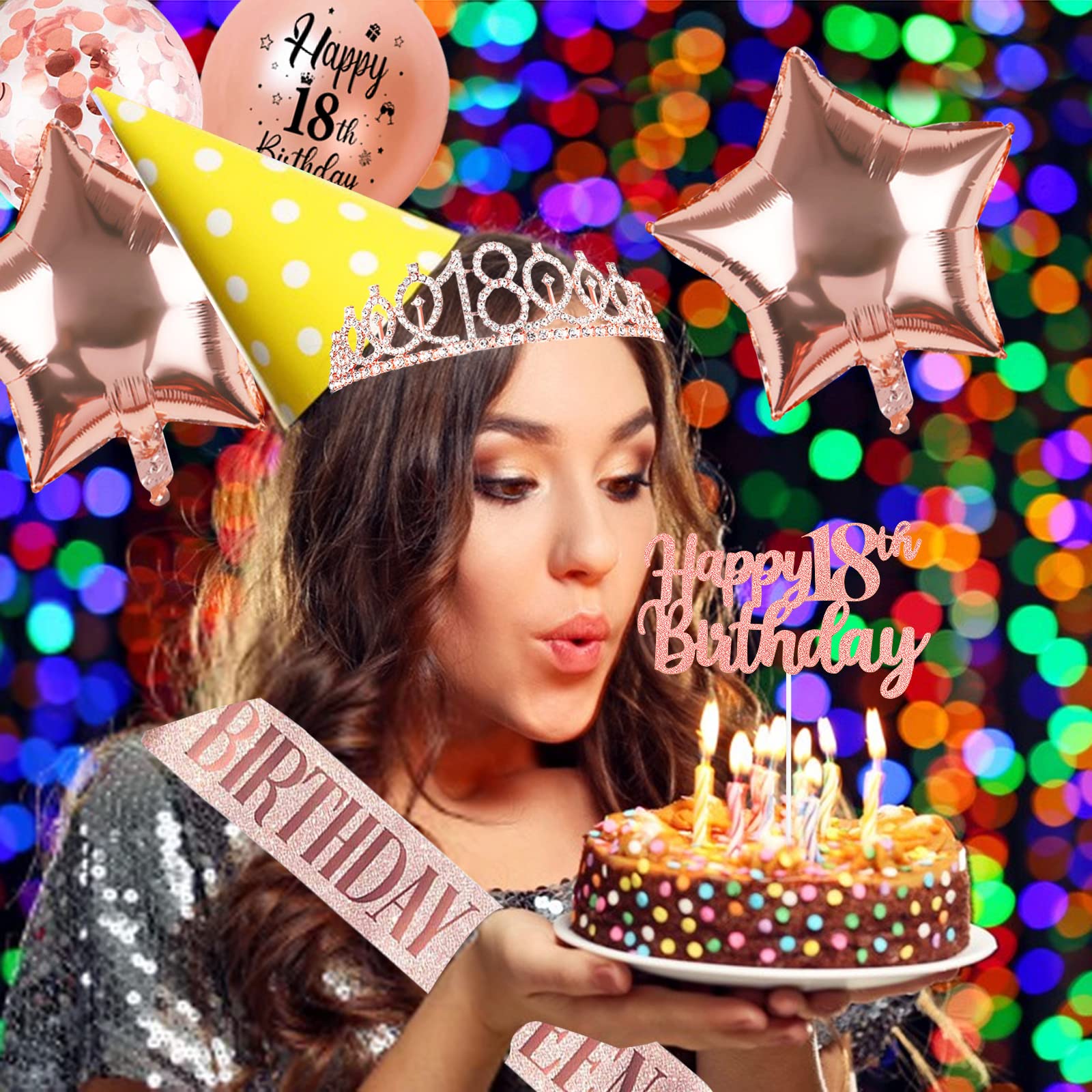 Corona E Fascia 18° Compleanno Oro Rosa Con Strass - Set Regalo Per Ragazza - Foto 11