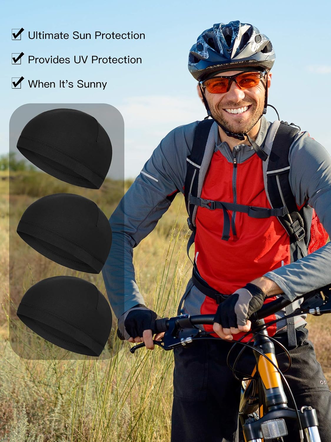 SATINIOR 9 Pieces Cooling Skull Caps Helmet Hard Hat Liner Bald Cap Sweat Wicking Running Beanie Cycling for Men Women - Image 2