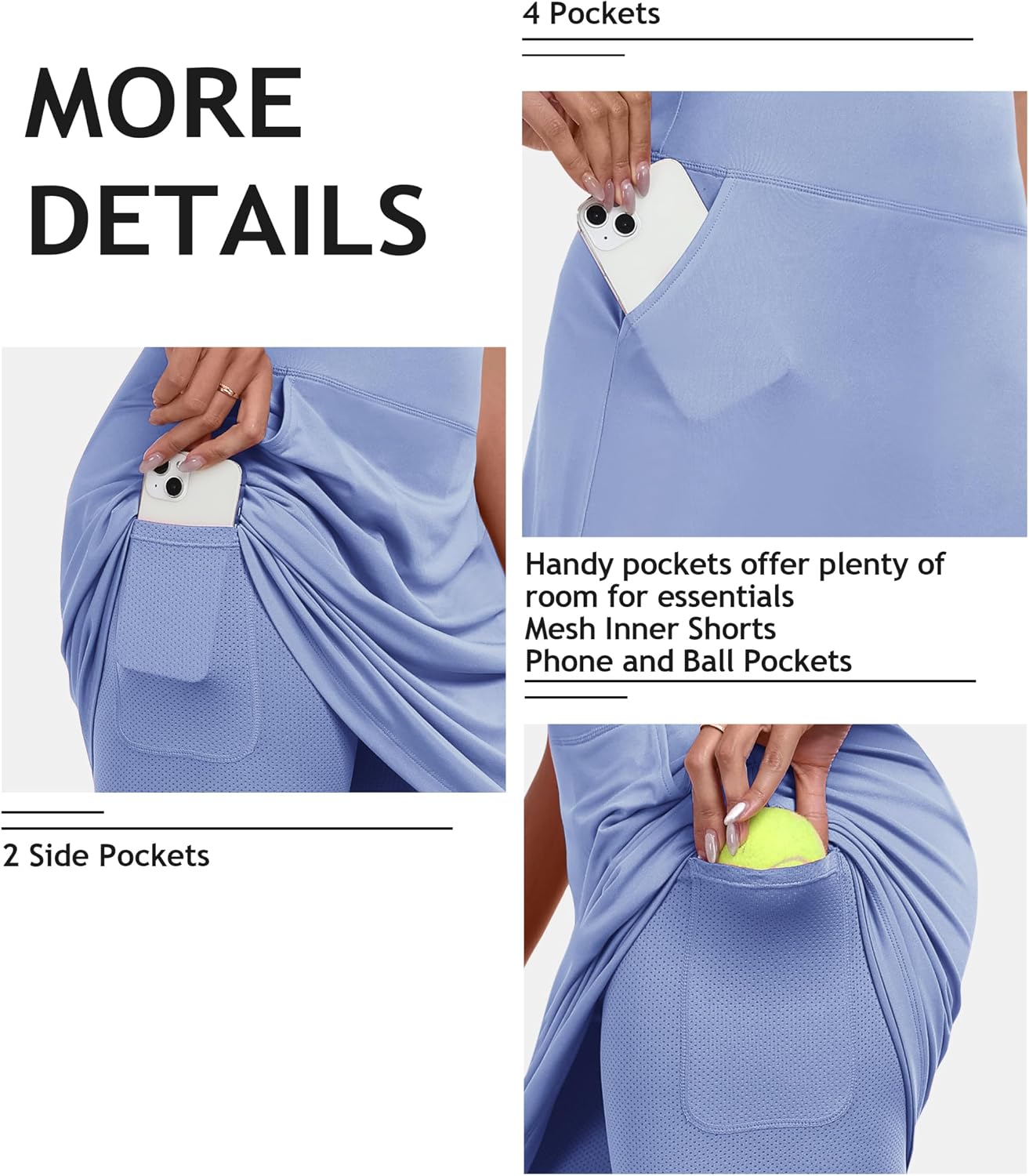 MoFiz Women's 20" Knee Length Skorts Skirt High Waisted Golf Tennis Skort Athletic Skirt for Sports Workout Summer Casual