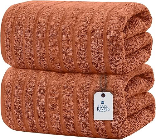 DAN RIVER Juego de 2 toallas de baño ultra suaves de 550 GSM con diseño de interruptor de velocidad, toallas de baño grandes 100% algodón para baño,